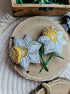 Daffodil beaded brooch hand embroidered with white petals yellow center and green stem