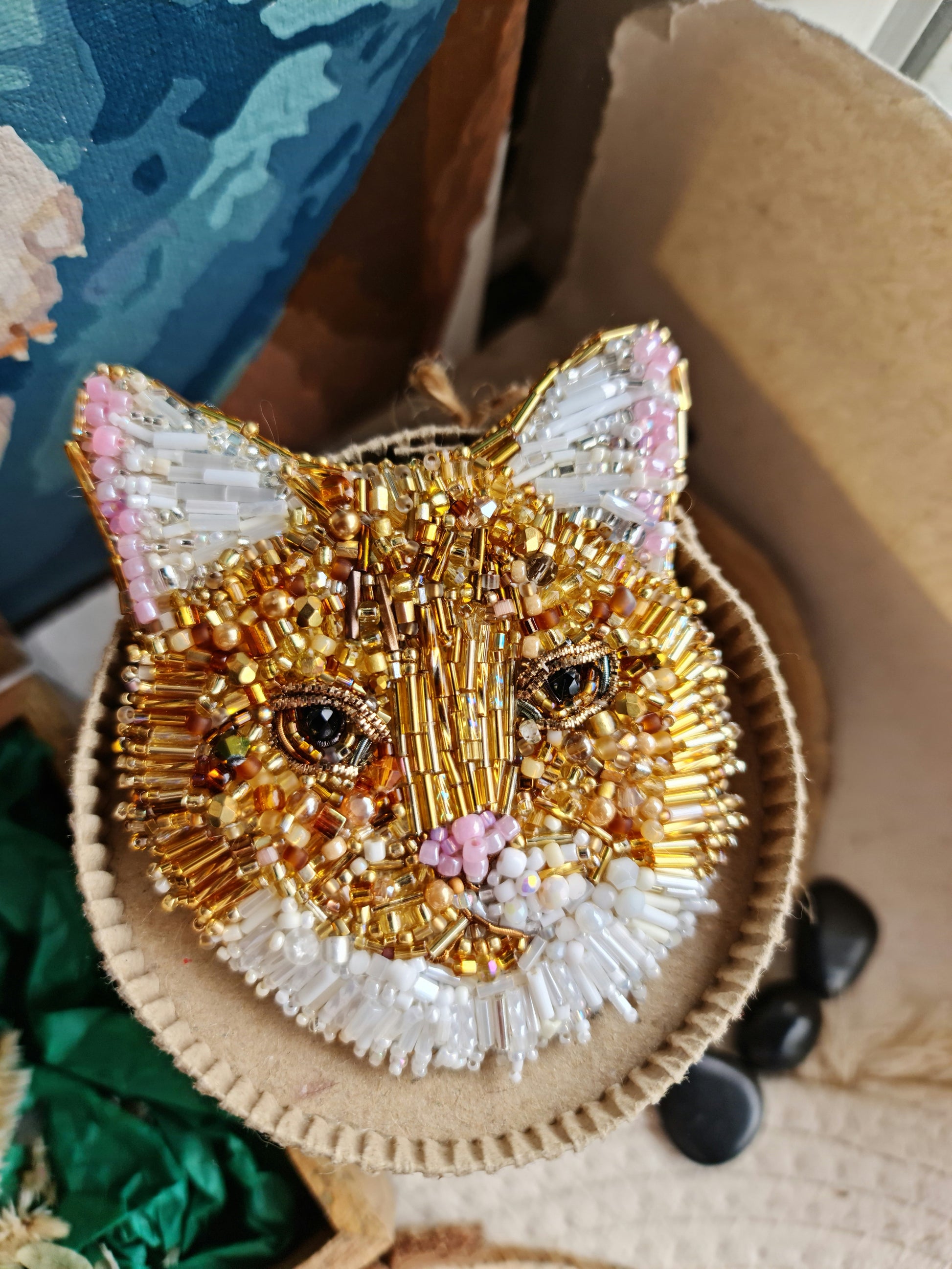 Custom Pet Portrait Beaded Brooch or Wall Art