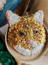 Custom cat portrait beaded brooch or wall art hand embroidered from pet photo with beads crystals and thread details