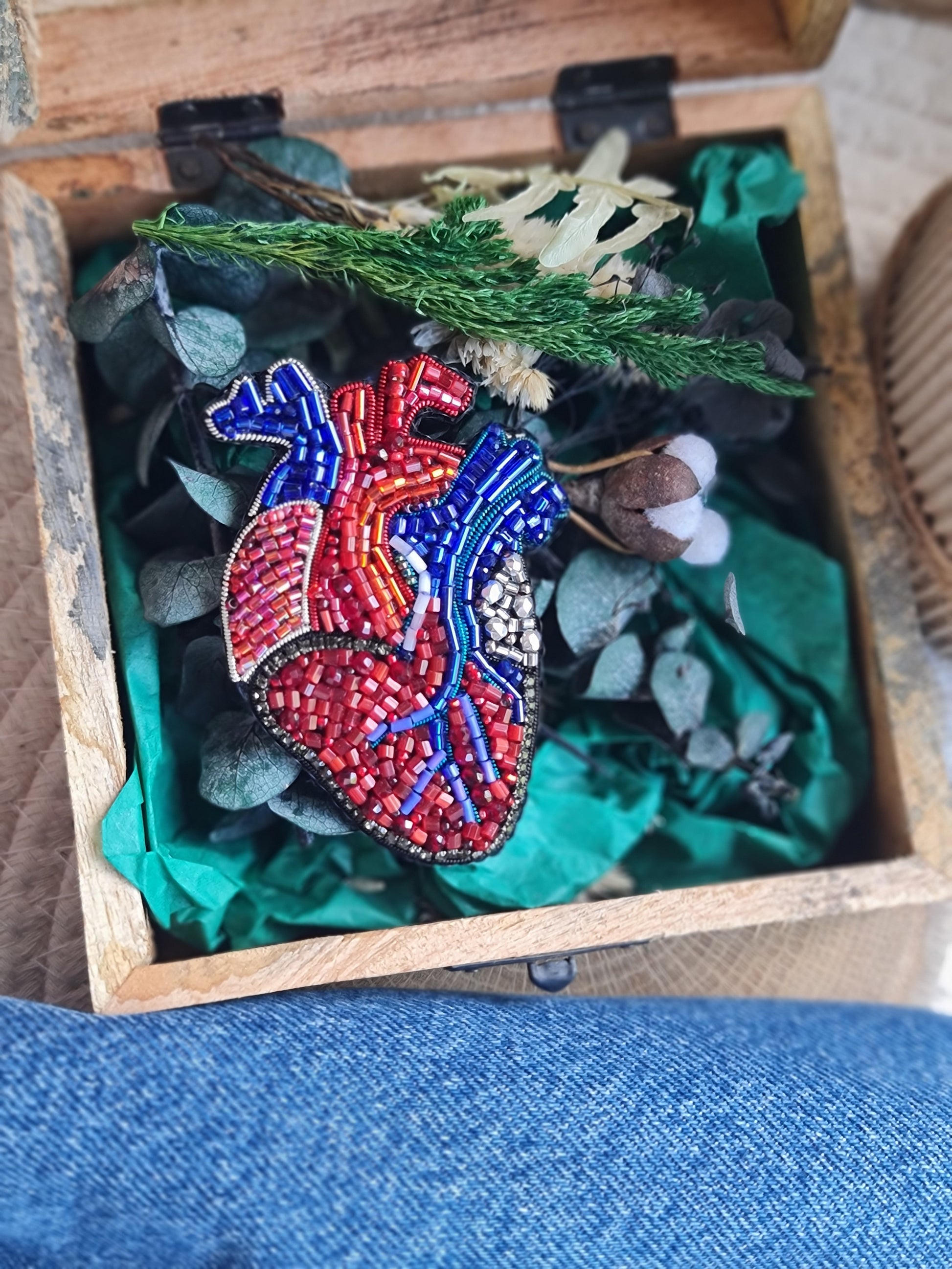 Anatomical Heart Beaded Brooch – Handmade Embroidered Medical Pin