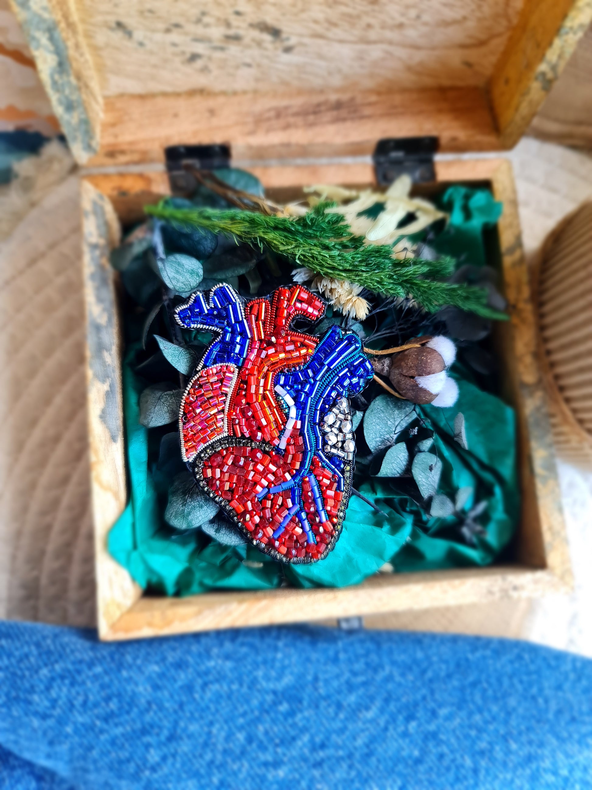 Anatomical Heart Beaded Brooch – Handmade Embroidered Medical Pin