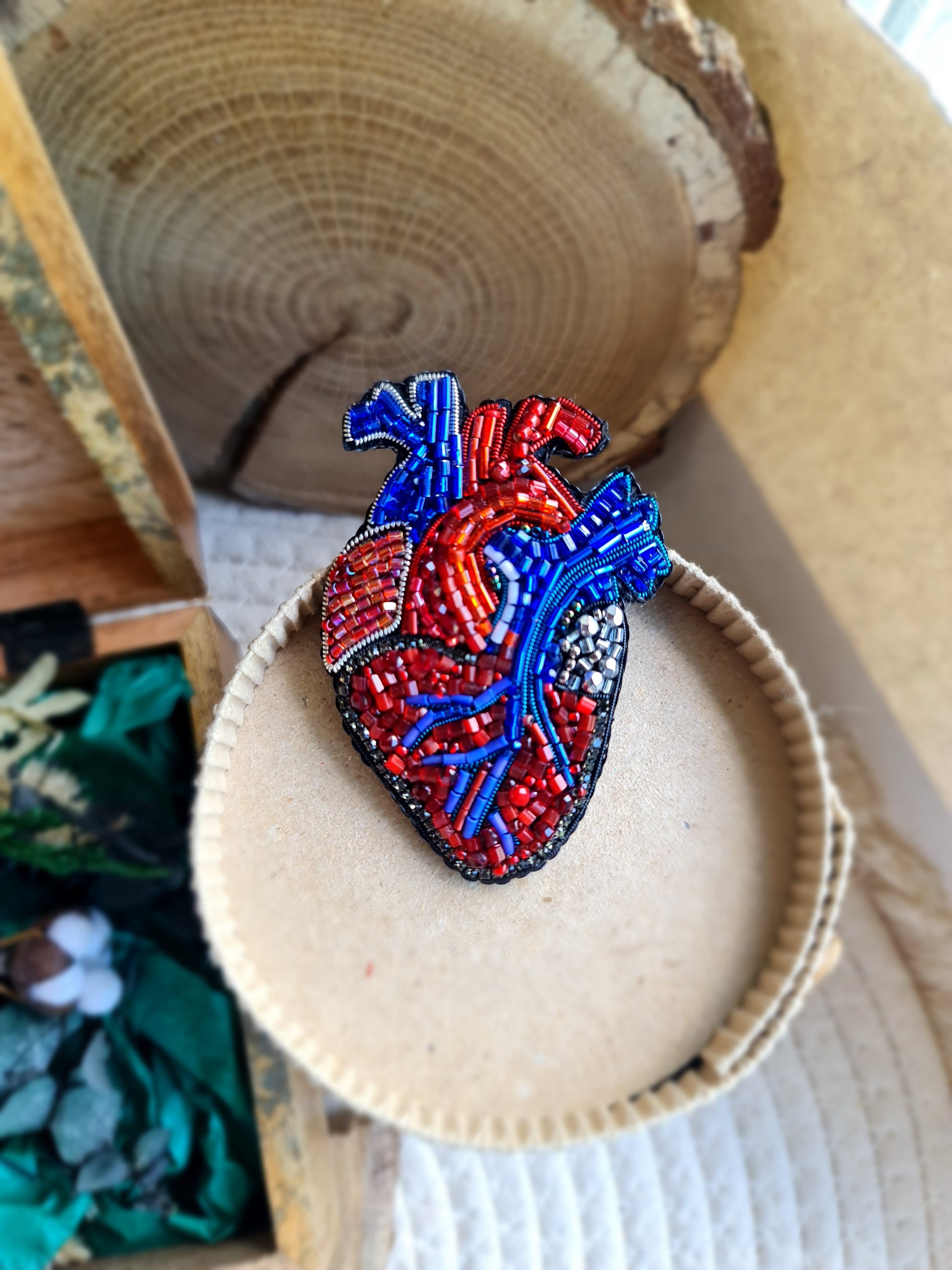 Anatomical Heart Beaded Brooch – Handmade Embroidered Medical Pin