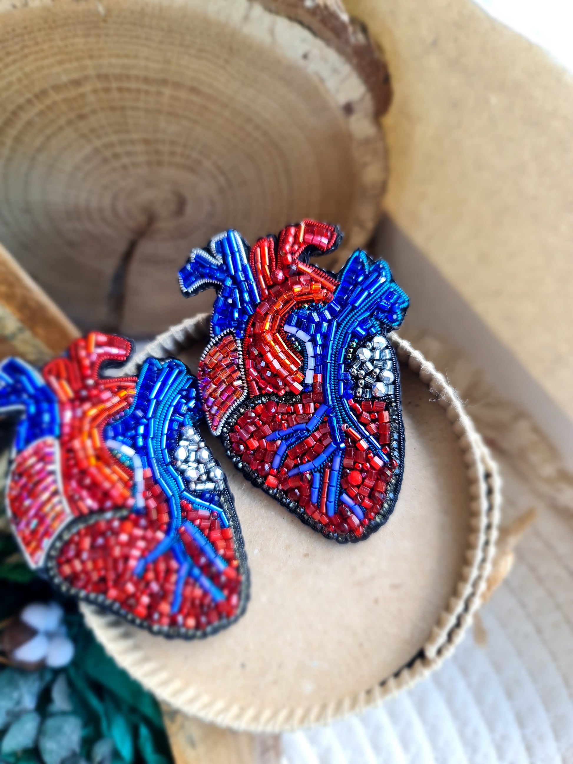 Anatomical Heart Beaded Brooch – Handmade Embroidered Medical Pin