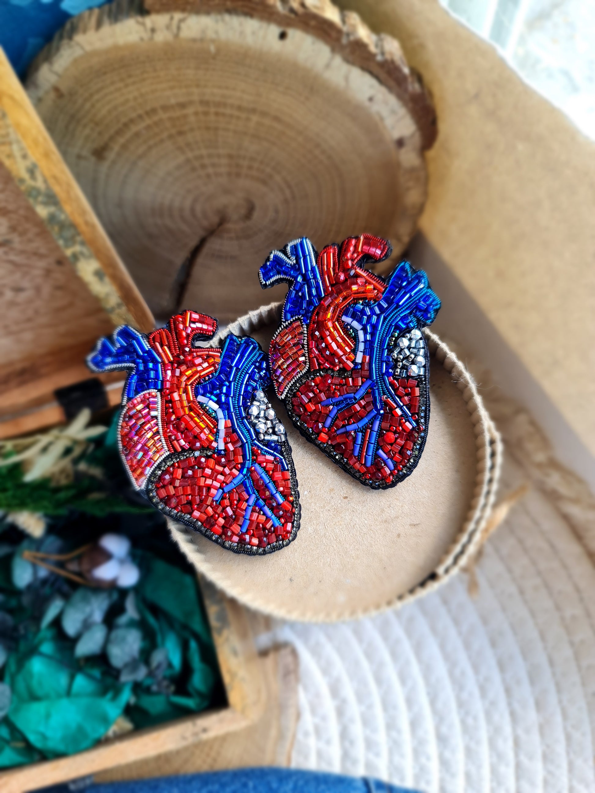 Anatomical Heart Beaded Brooch – Handmade Embroidered Medical Pin