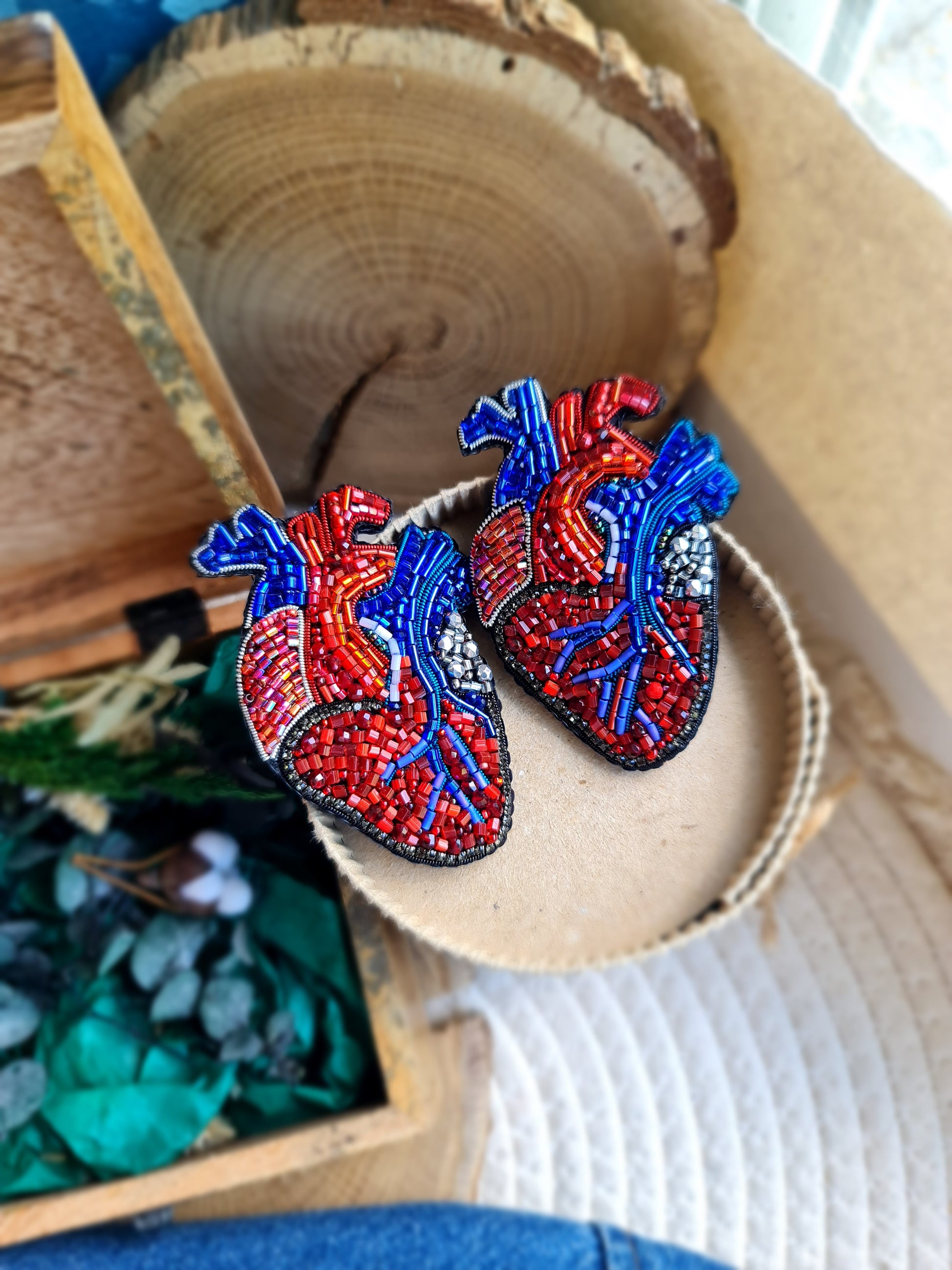 Anatomical Heart Beaded Brooch – Handmade Embroidered Medical Pin