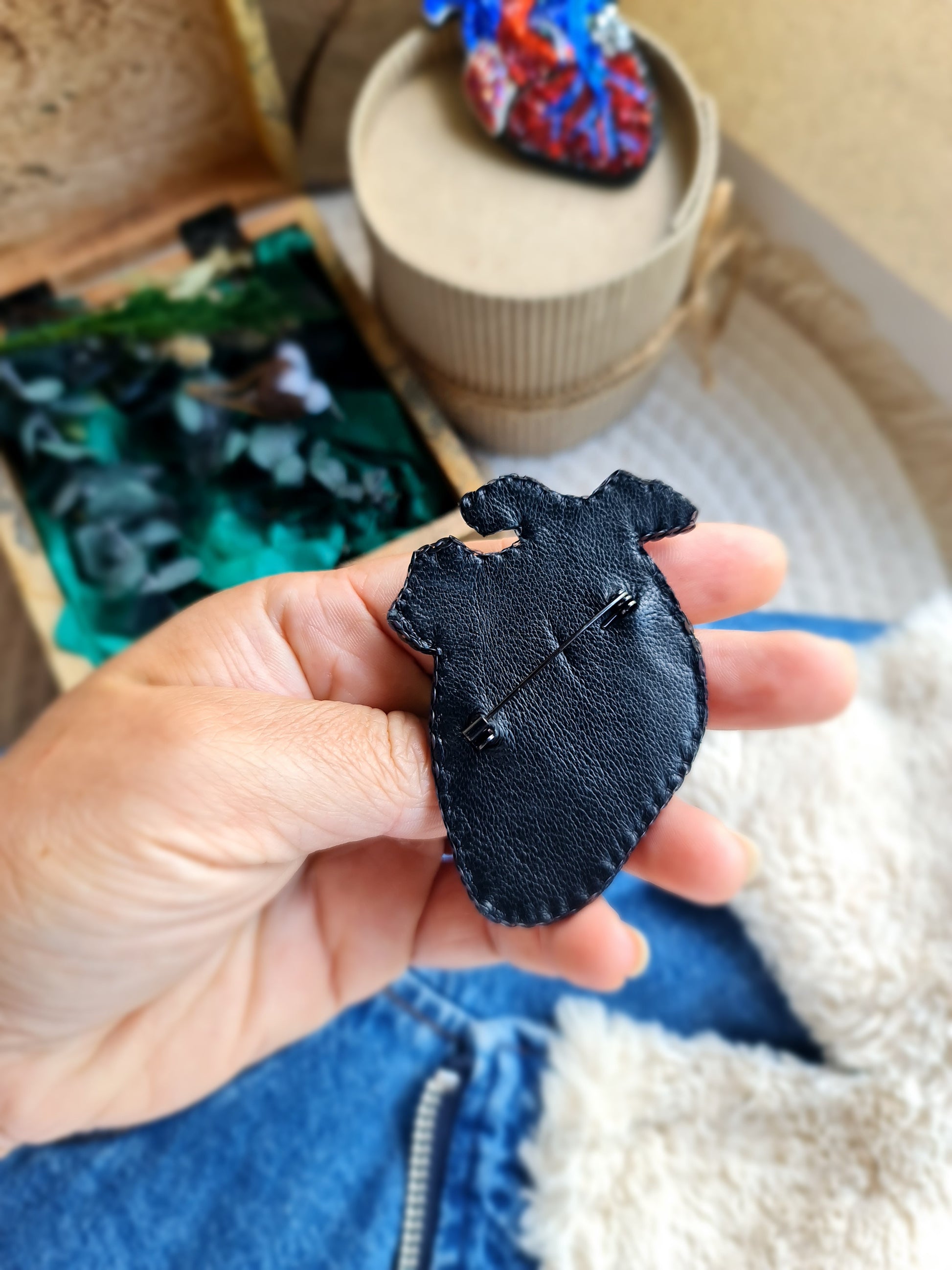 Anatomical Heart Beaded Brooch – Handmade Embroidered Medical Pin
