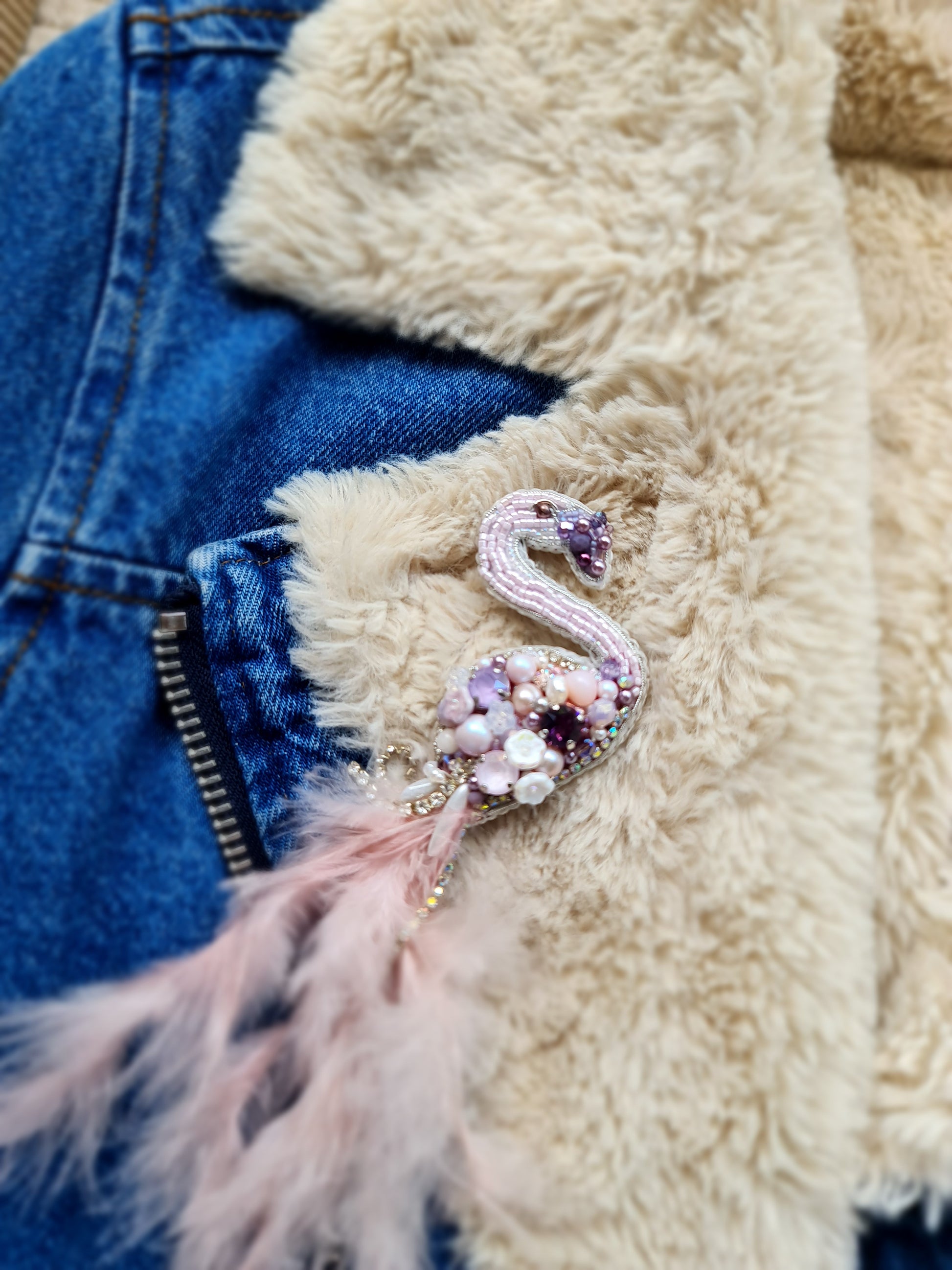 Flamingo Beaded Brooch