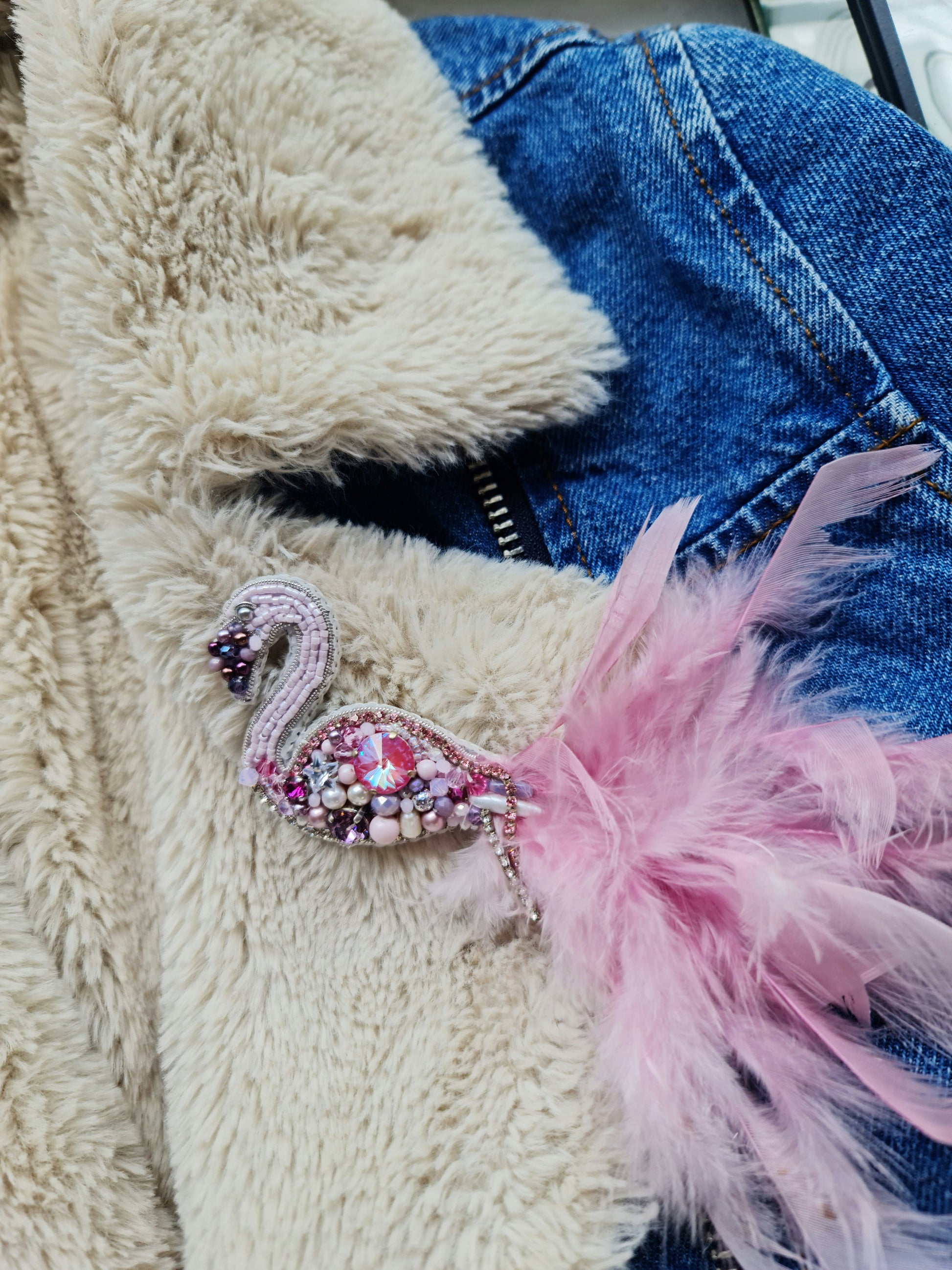 Flamingo Beaded Brooch