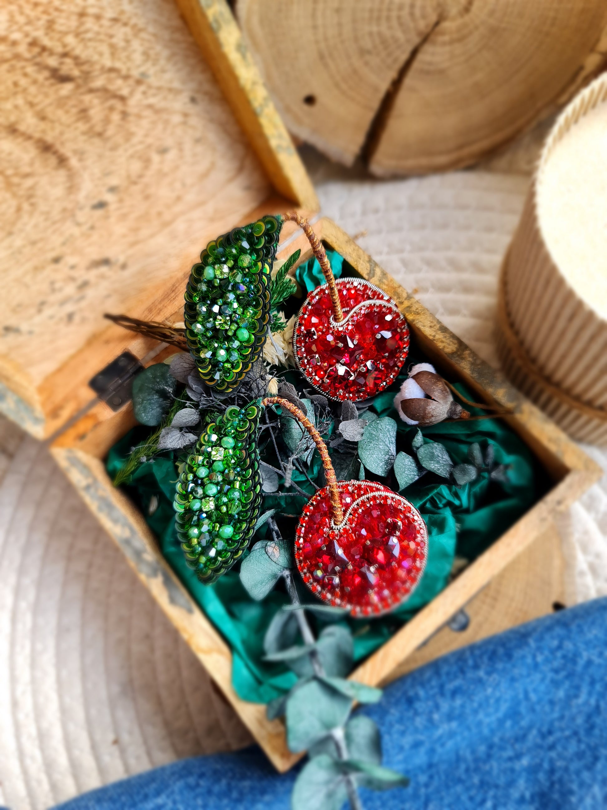 Red Cherry Beaded Brooch