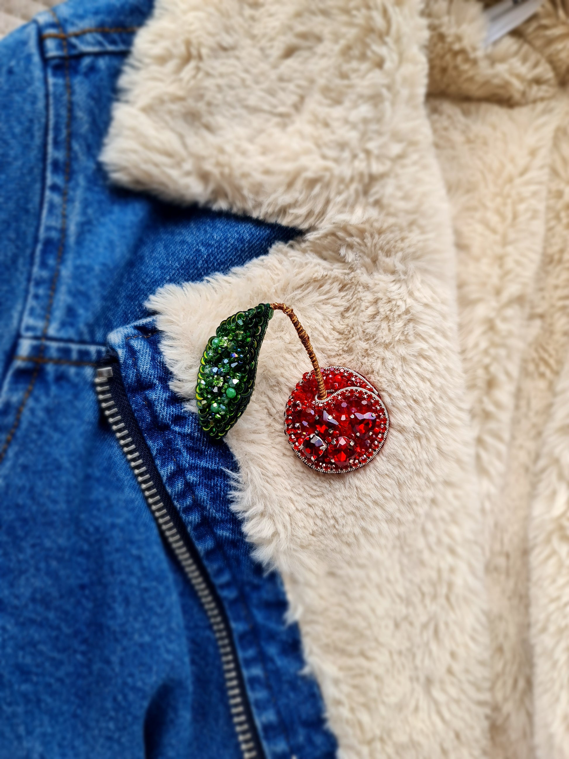 Red Cherry Beaded Brooch
