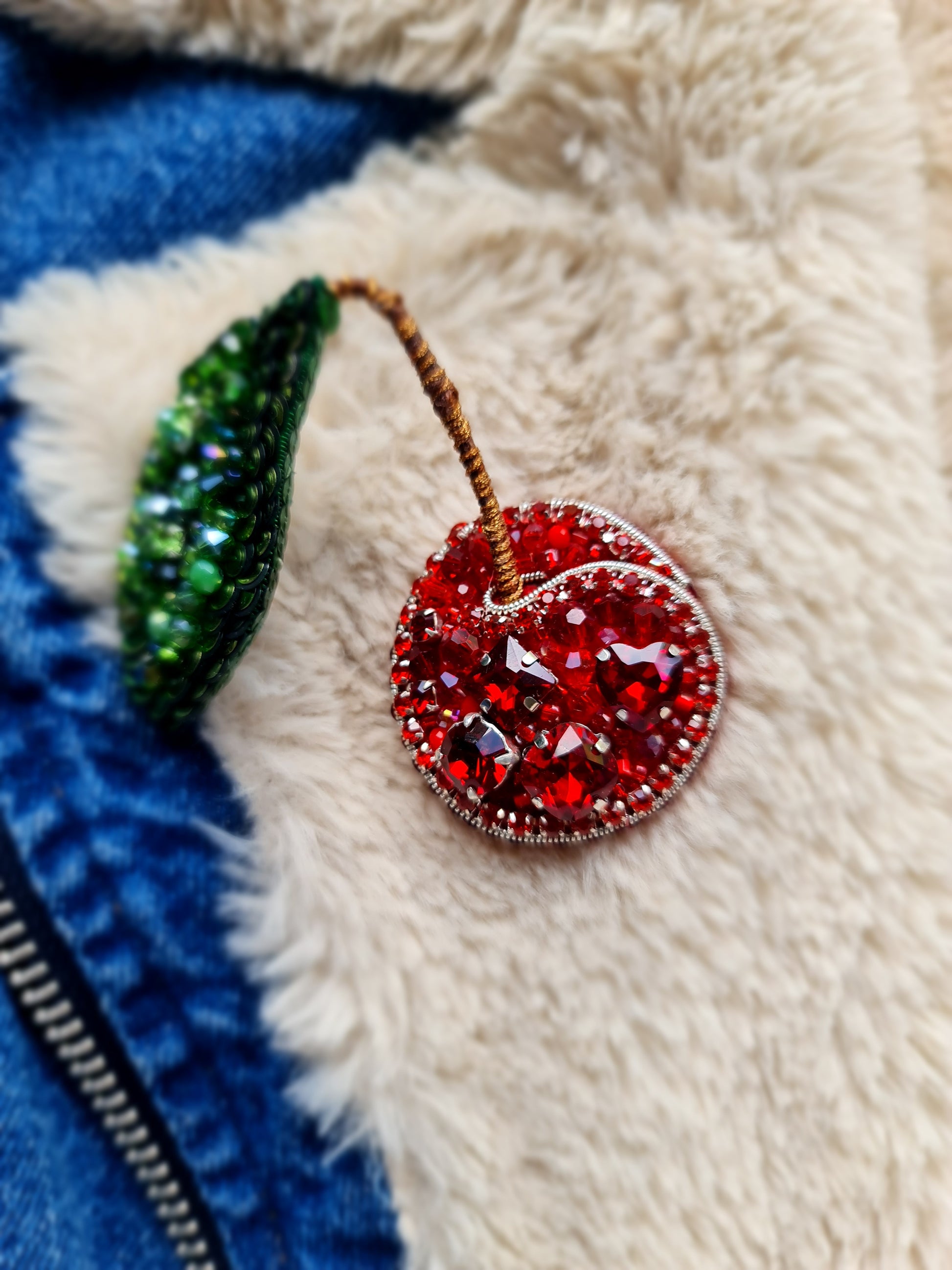 Red Cherry Beaded Brooch