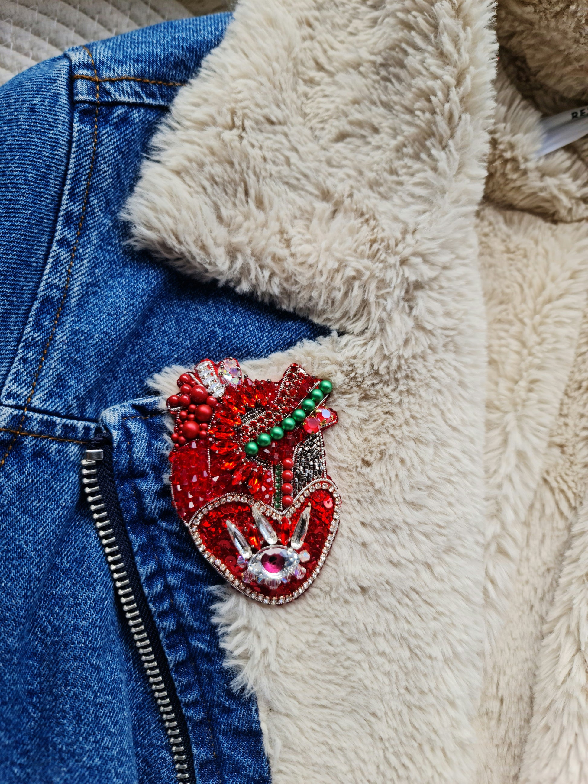 Red Anatomical Heart Eye Brooch