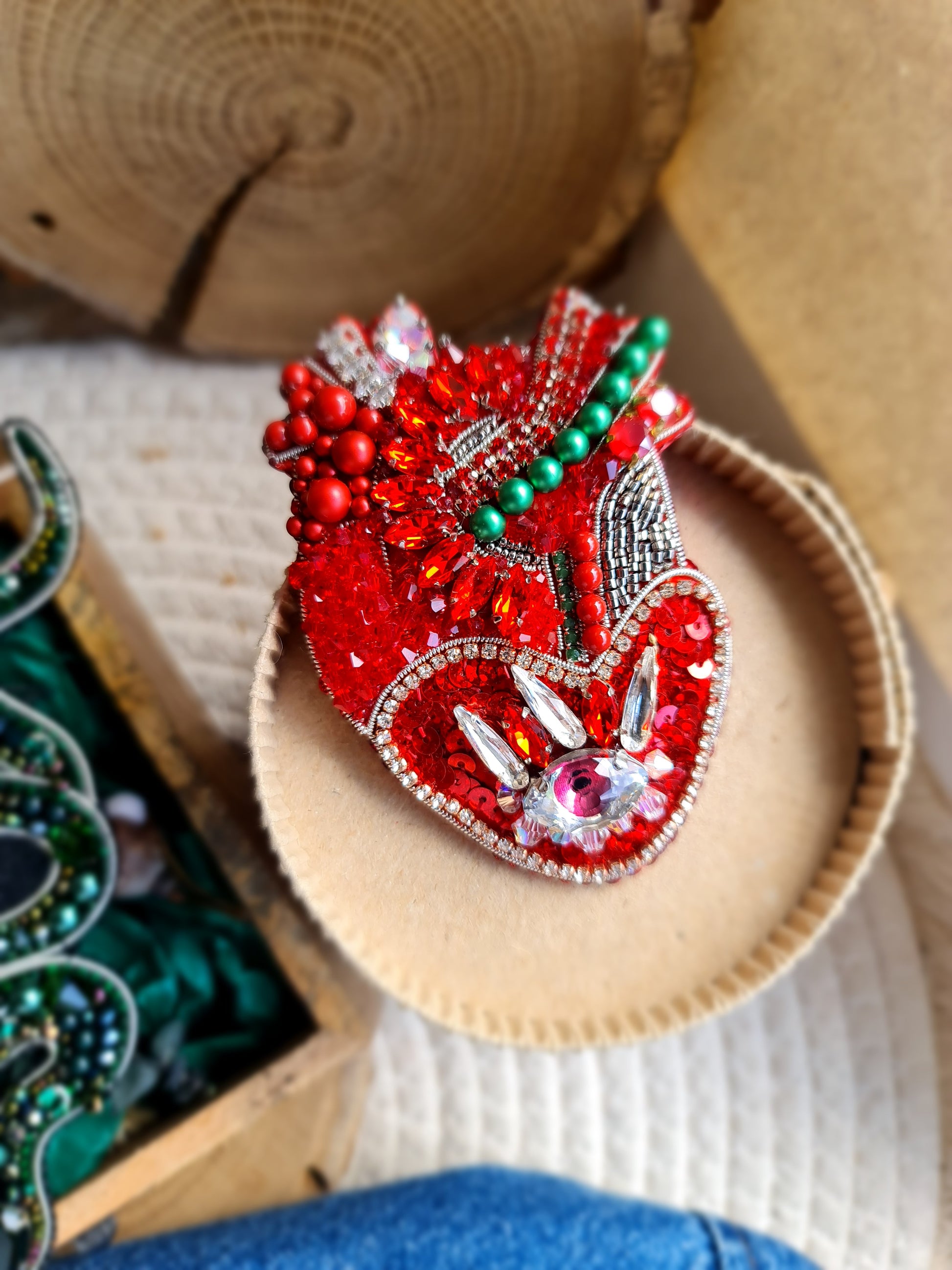 Red Anatomical Heart Eye Brooch