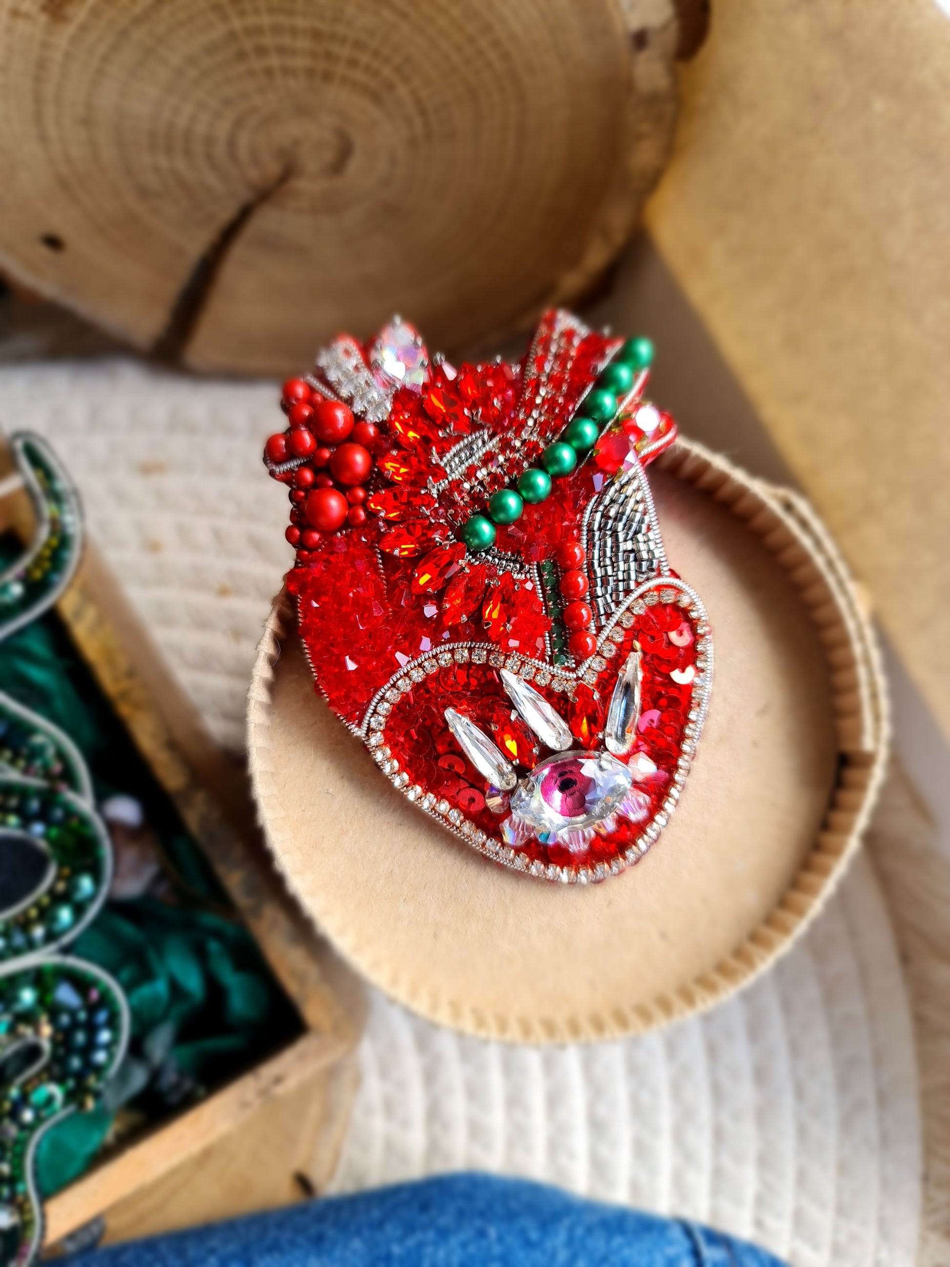 Red Anatomical Heart Eye Brooch