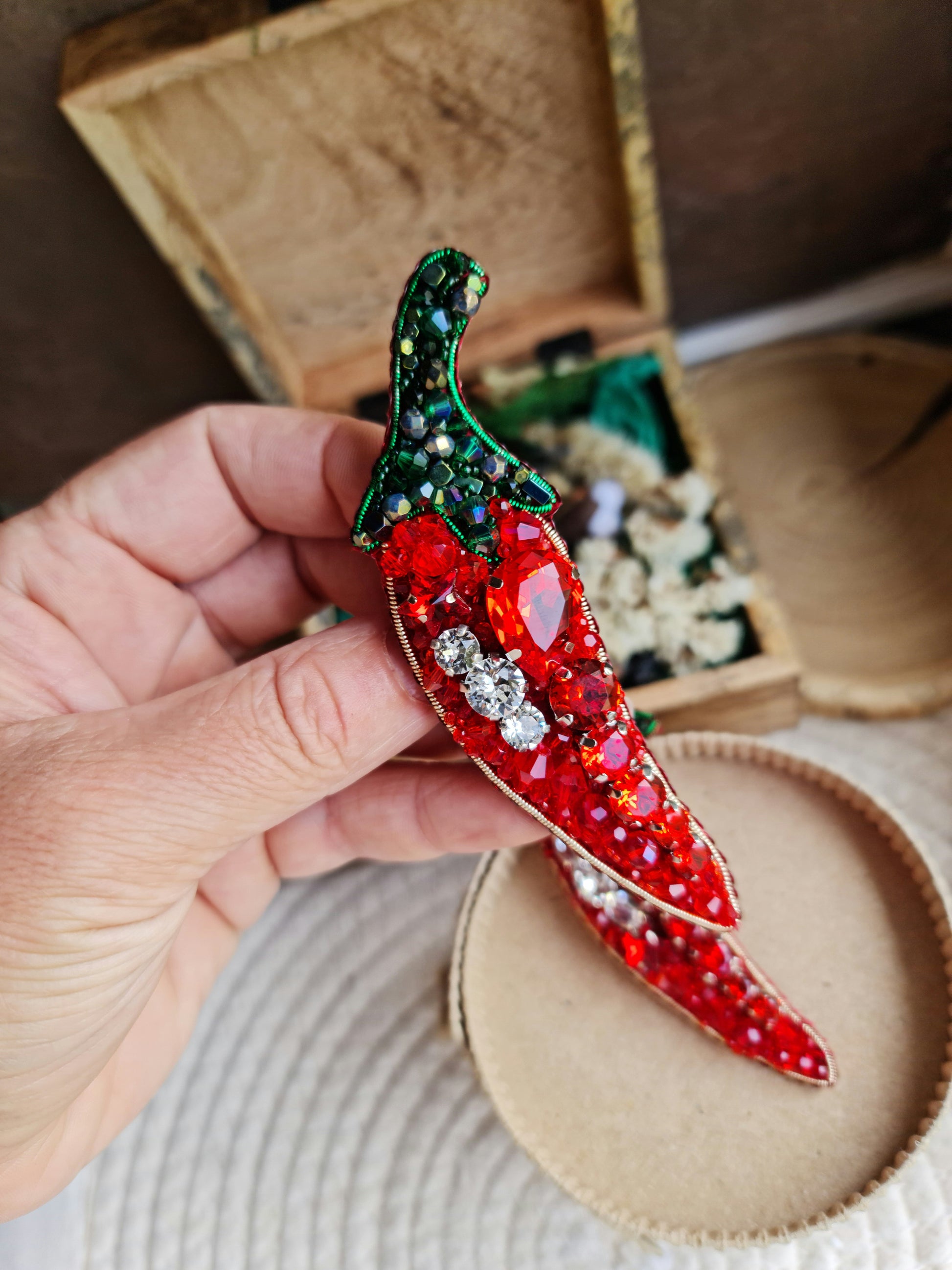 Chili Pepper Beaded Brooch