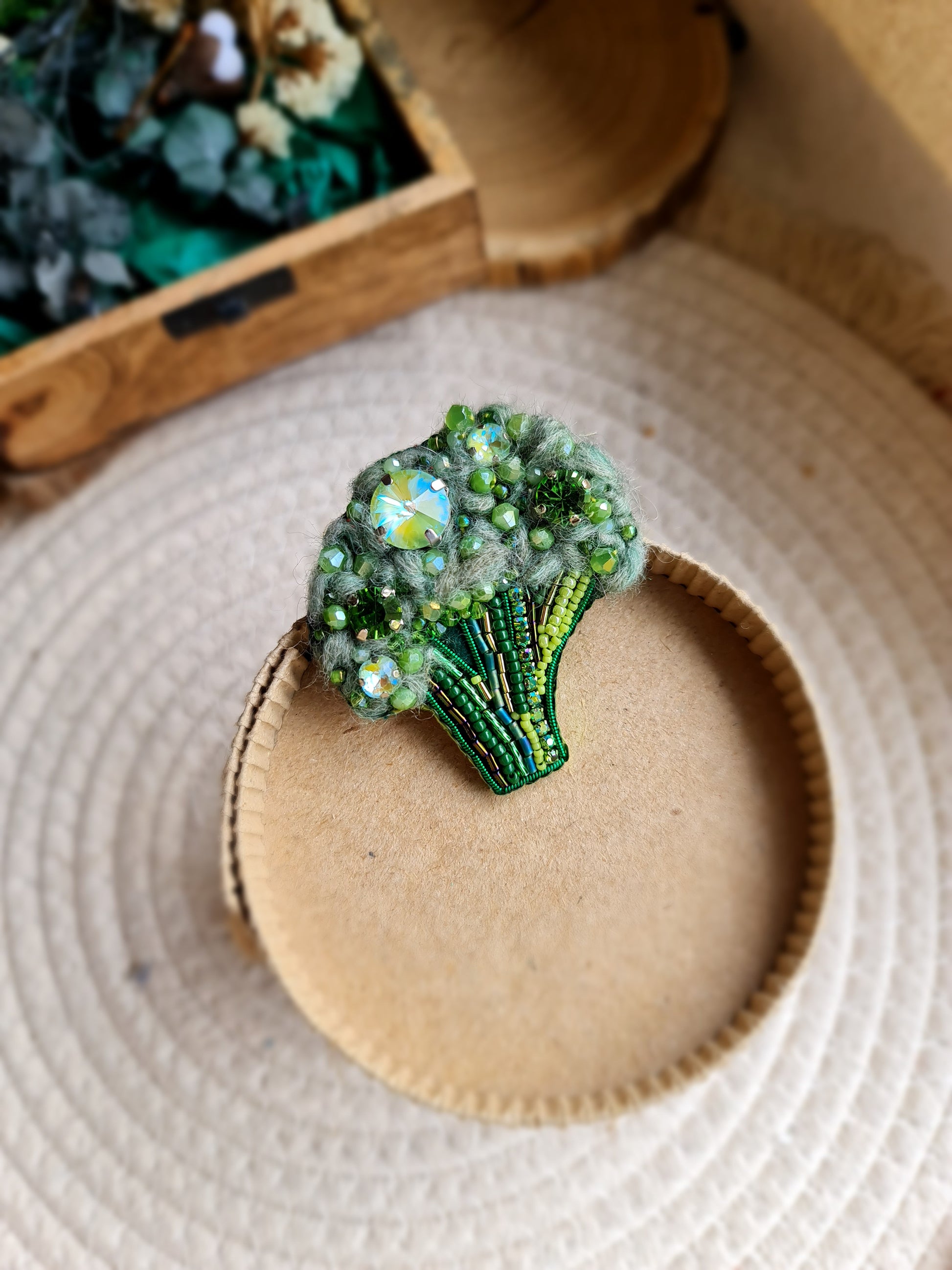 Small Broccoli Beaded Brooch