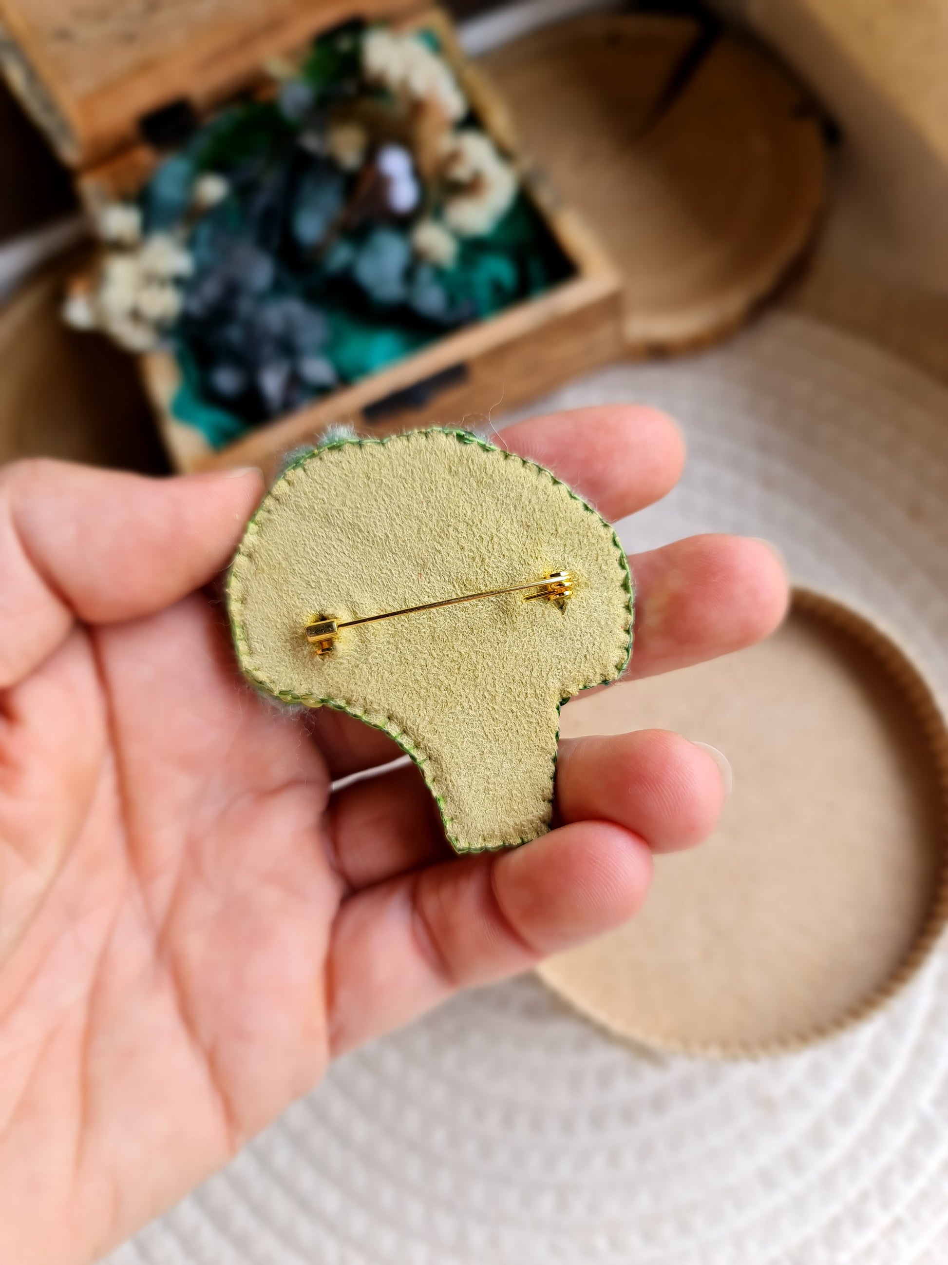 Small Broccoli Beaded Brooch