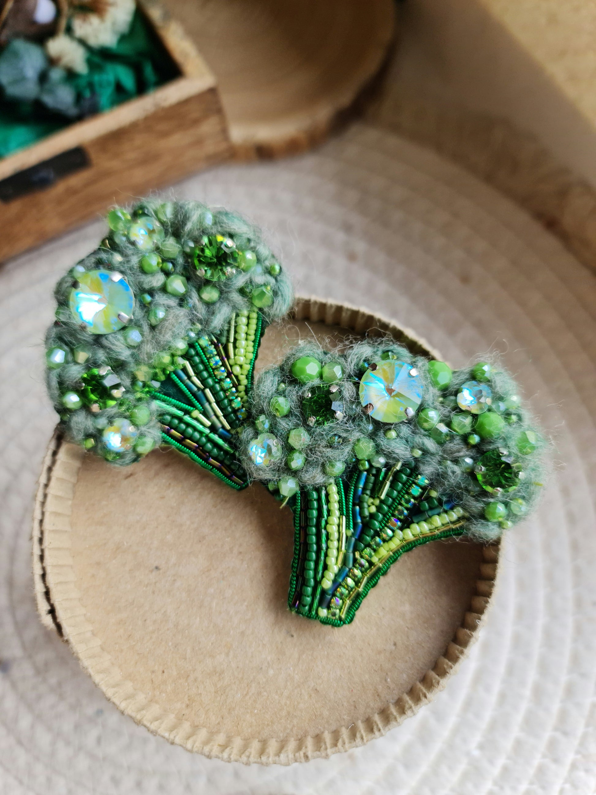Small Broccoli Beaded Brooch