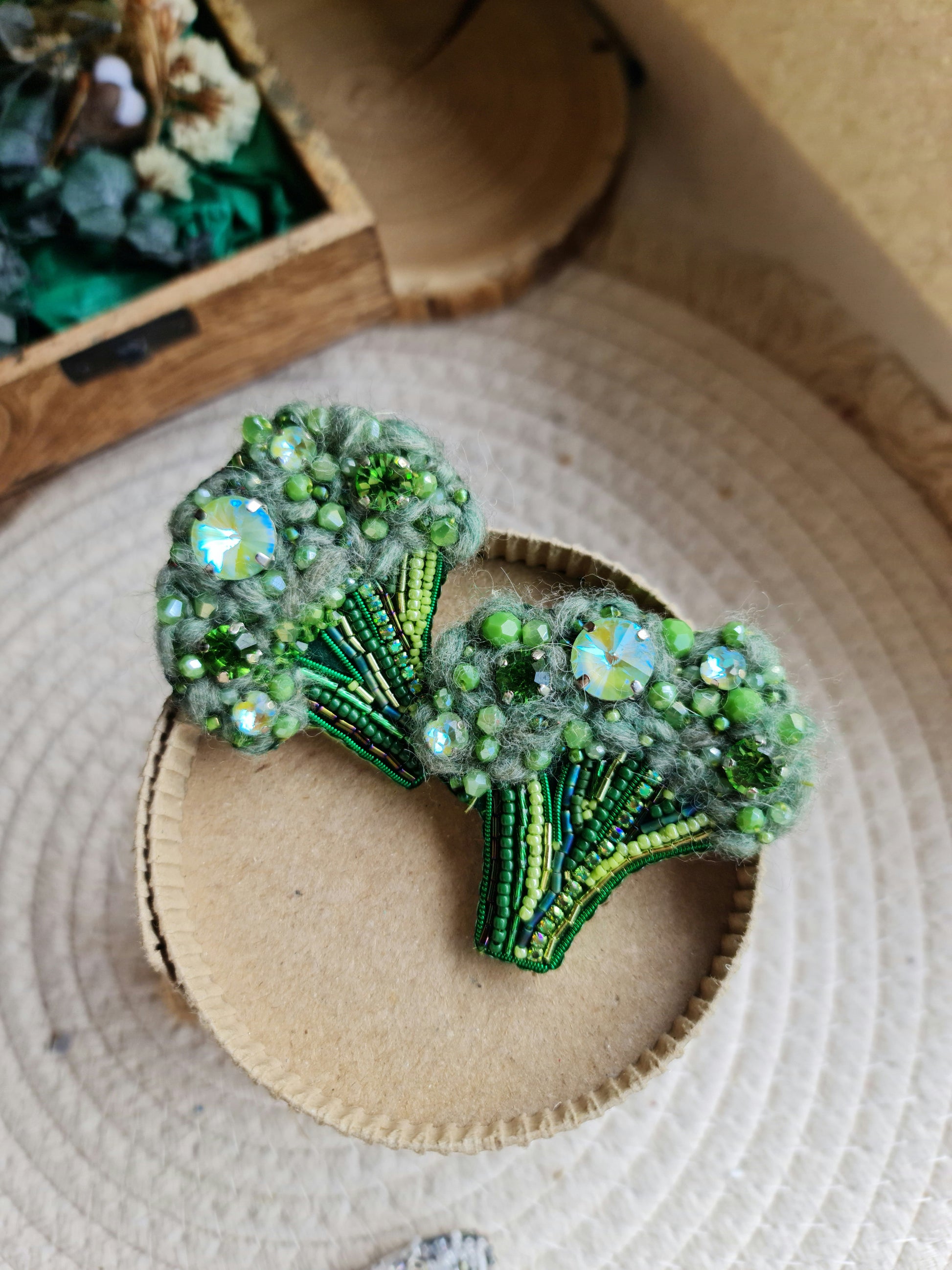 Small Broccoli Beaded Brooch