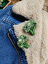 Small broccoli beaded brooch hand embroidered with green beads crystals and soft textured details