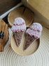 Pink ice cream cone beaded brooch hand embroidered with pink beads pearls and waffle cone details