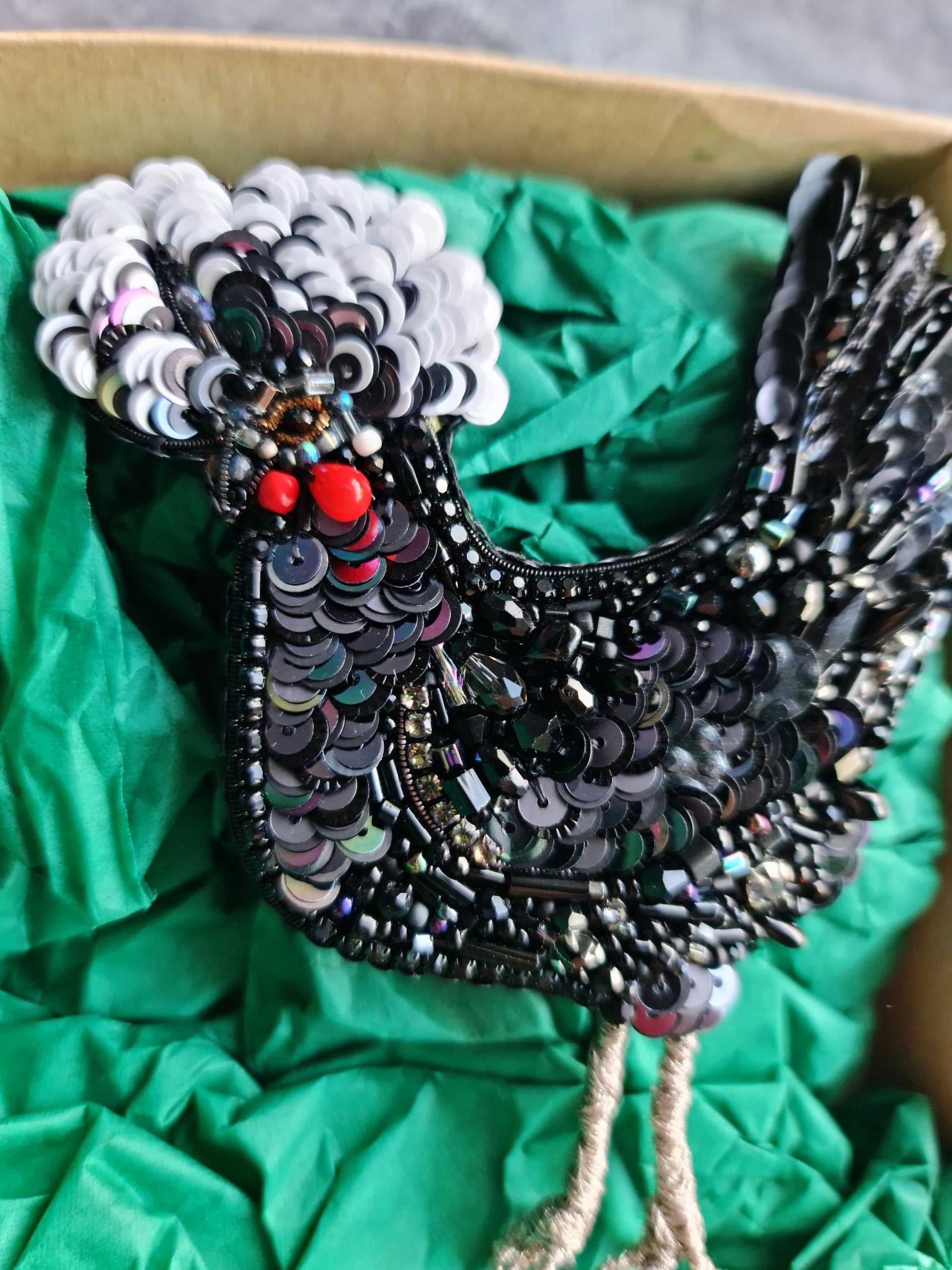 Black Chicken Beaded Brooch