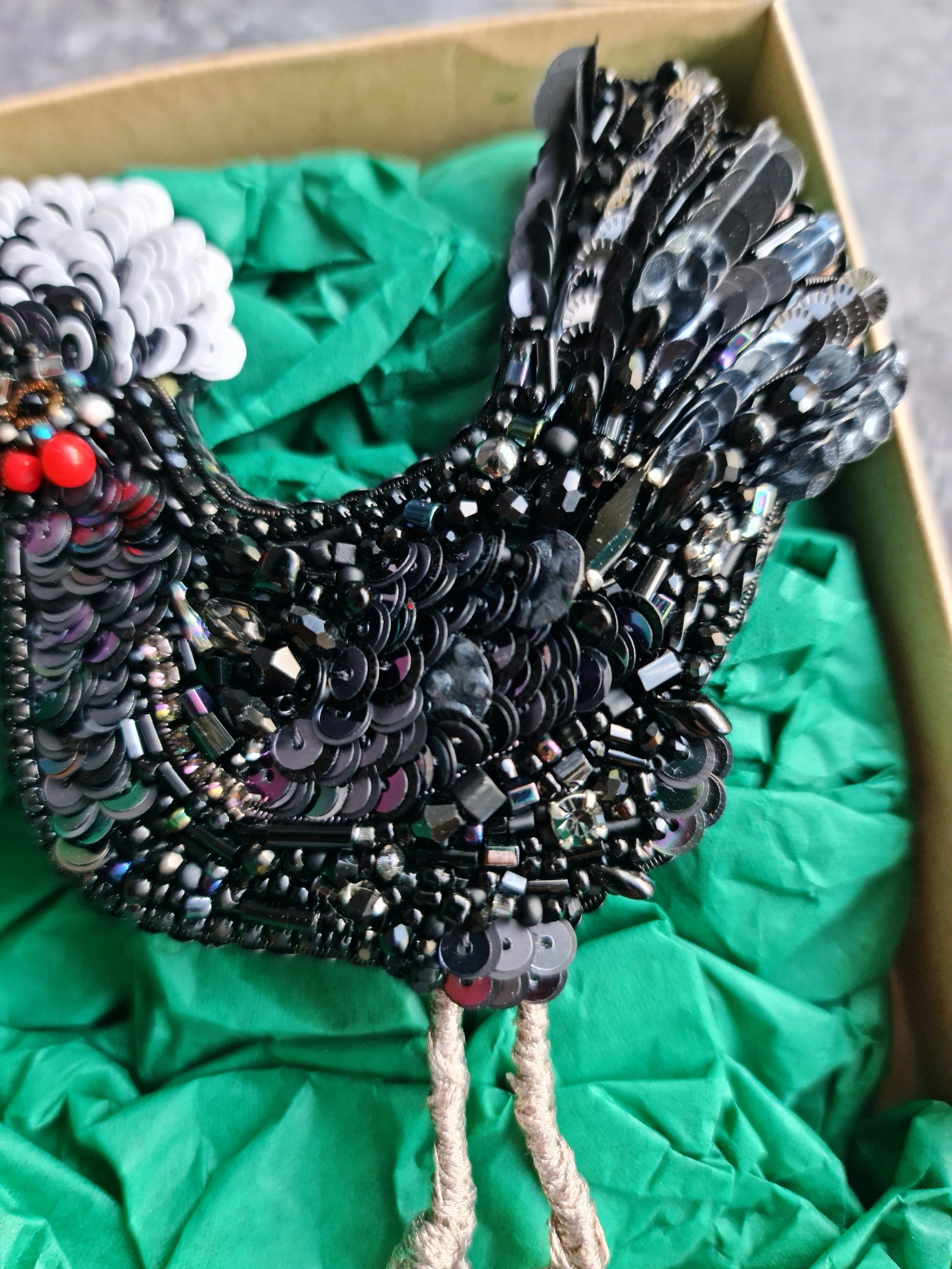 Black Chicken Beaded Brooch