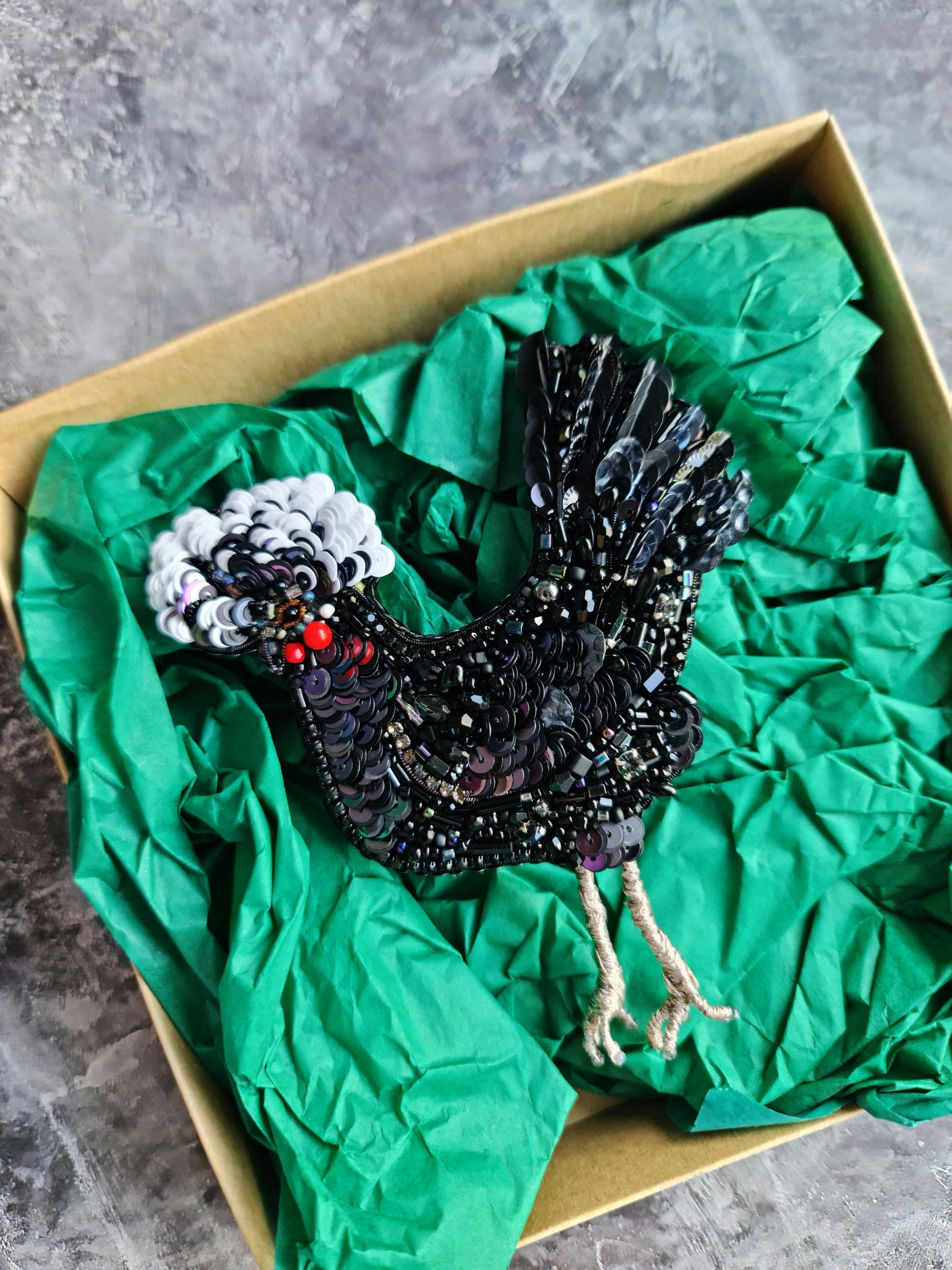 Black Chicken Beaded Brooch