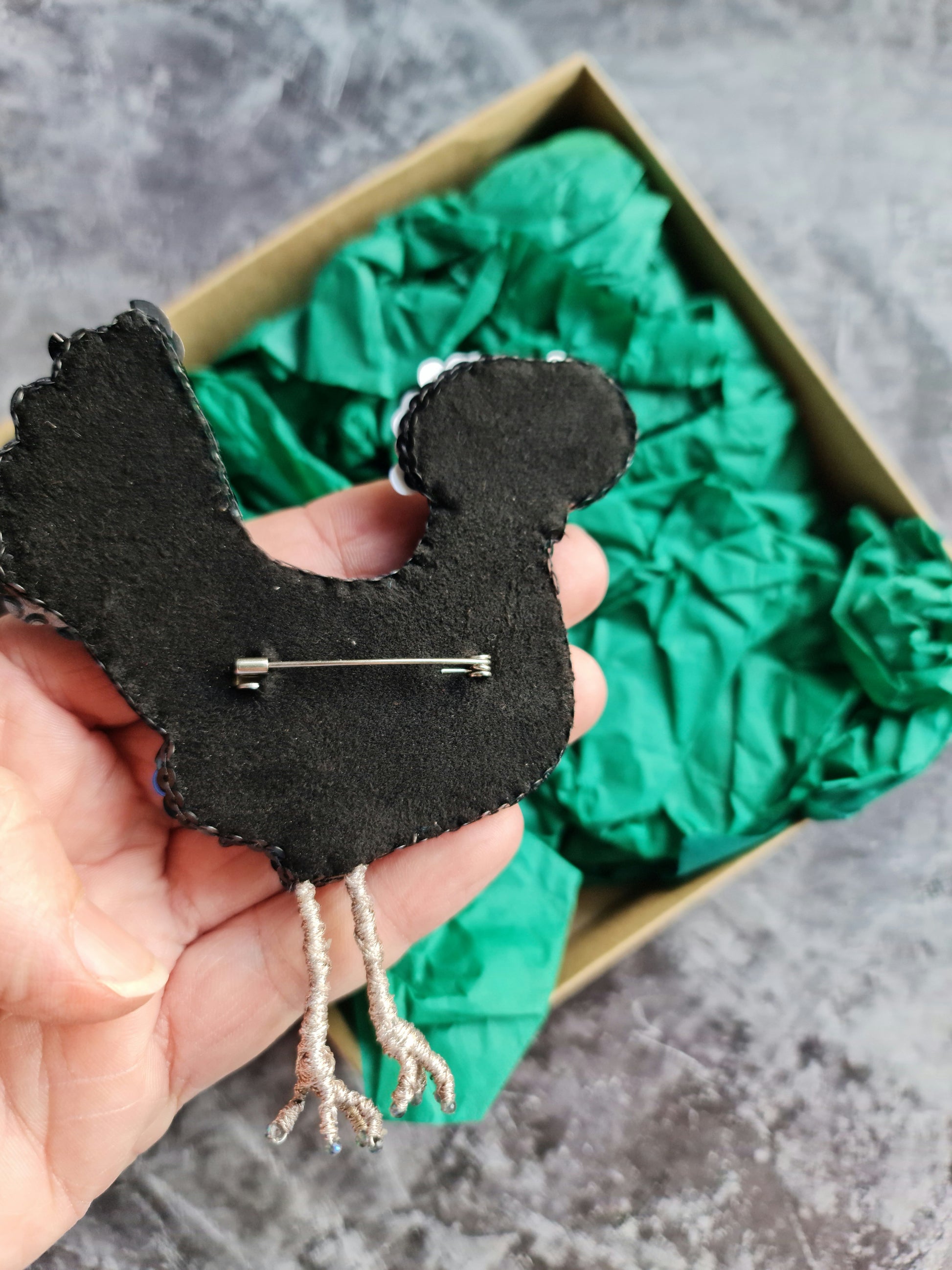 Black Chicken Beaded Brooch