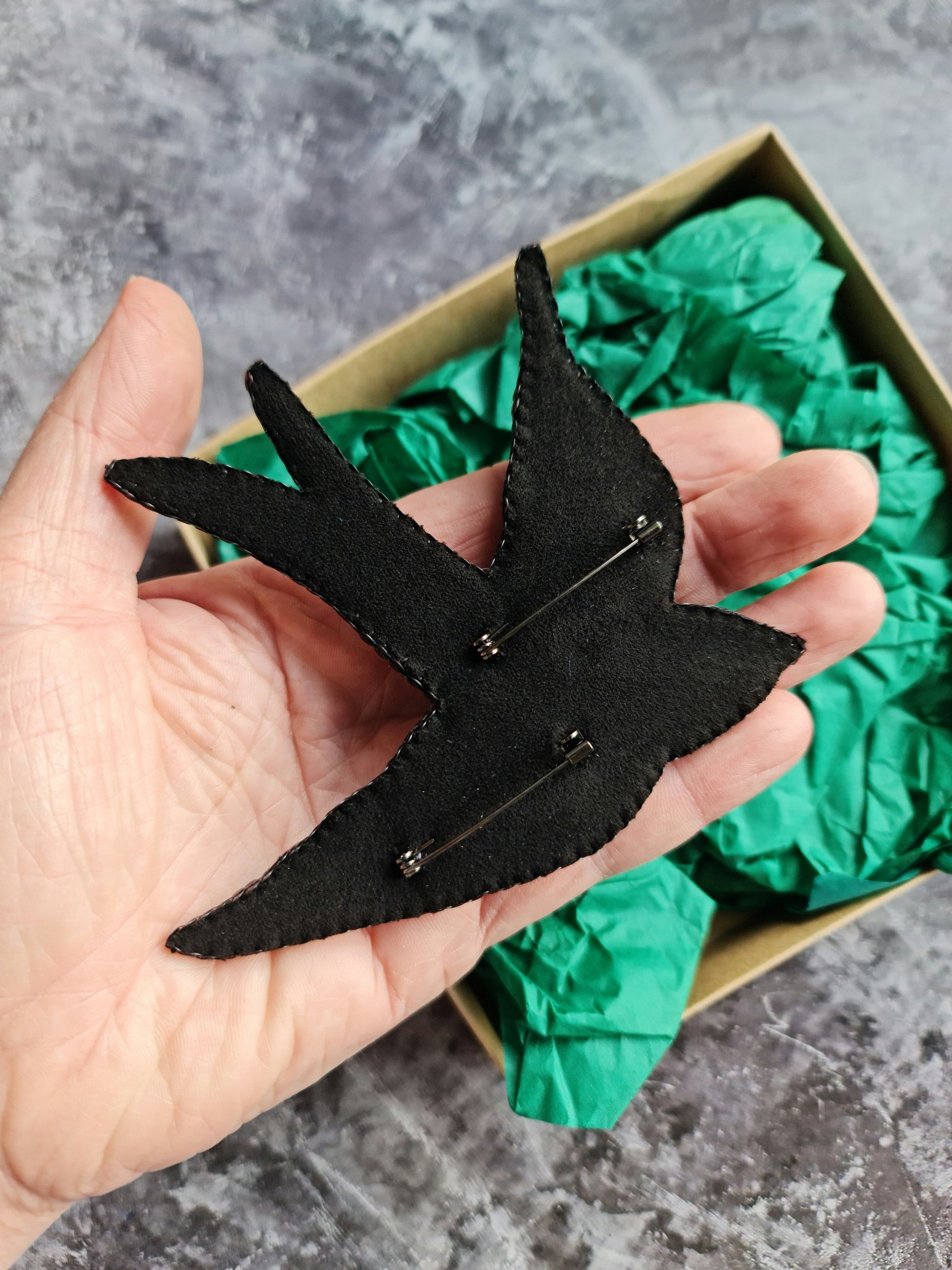 Black Swallow Beaded Brooch
