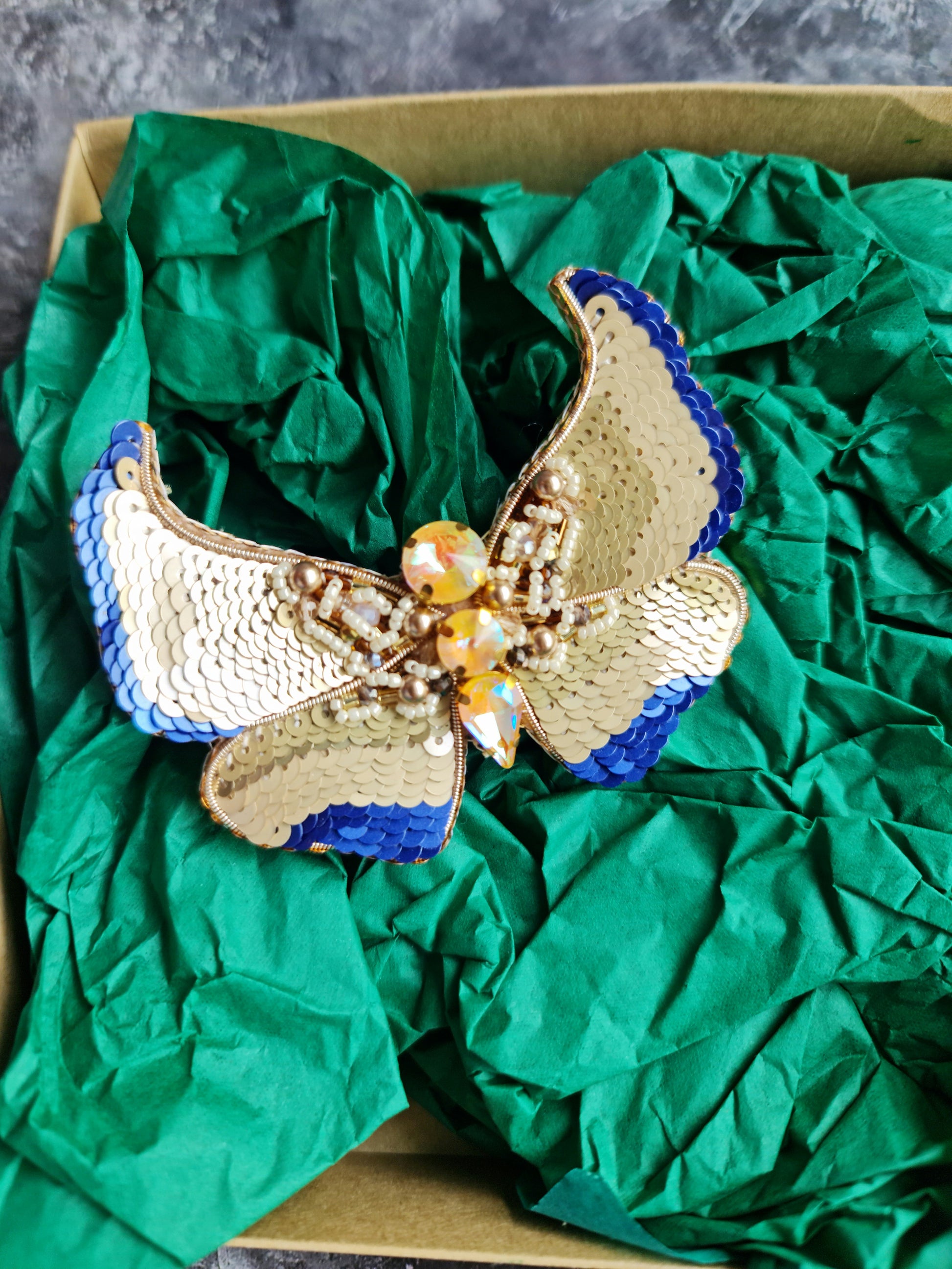 Gold Butterfly Beaded Brooch
