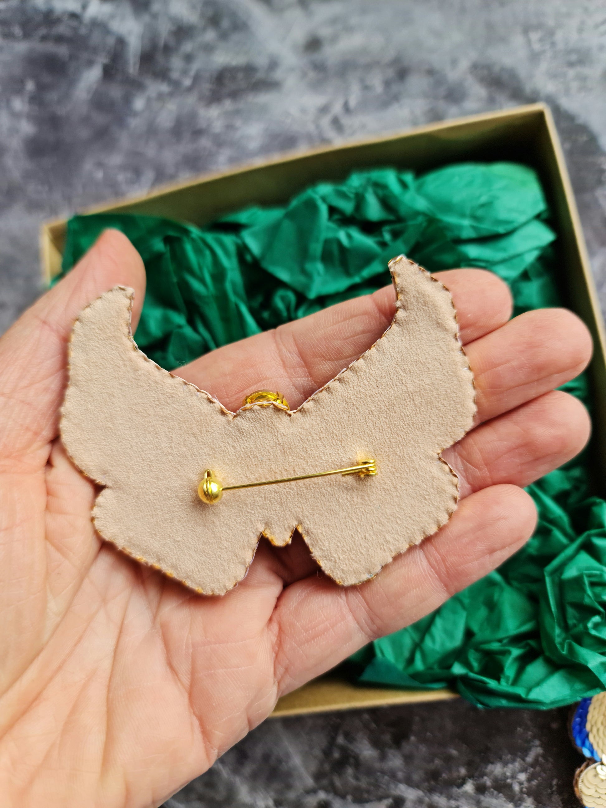Gold Butterfly Beaded Brooch