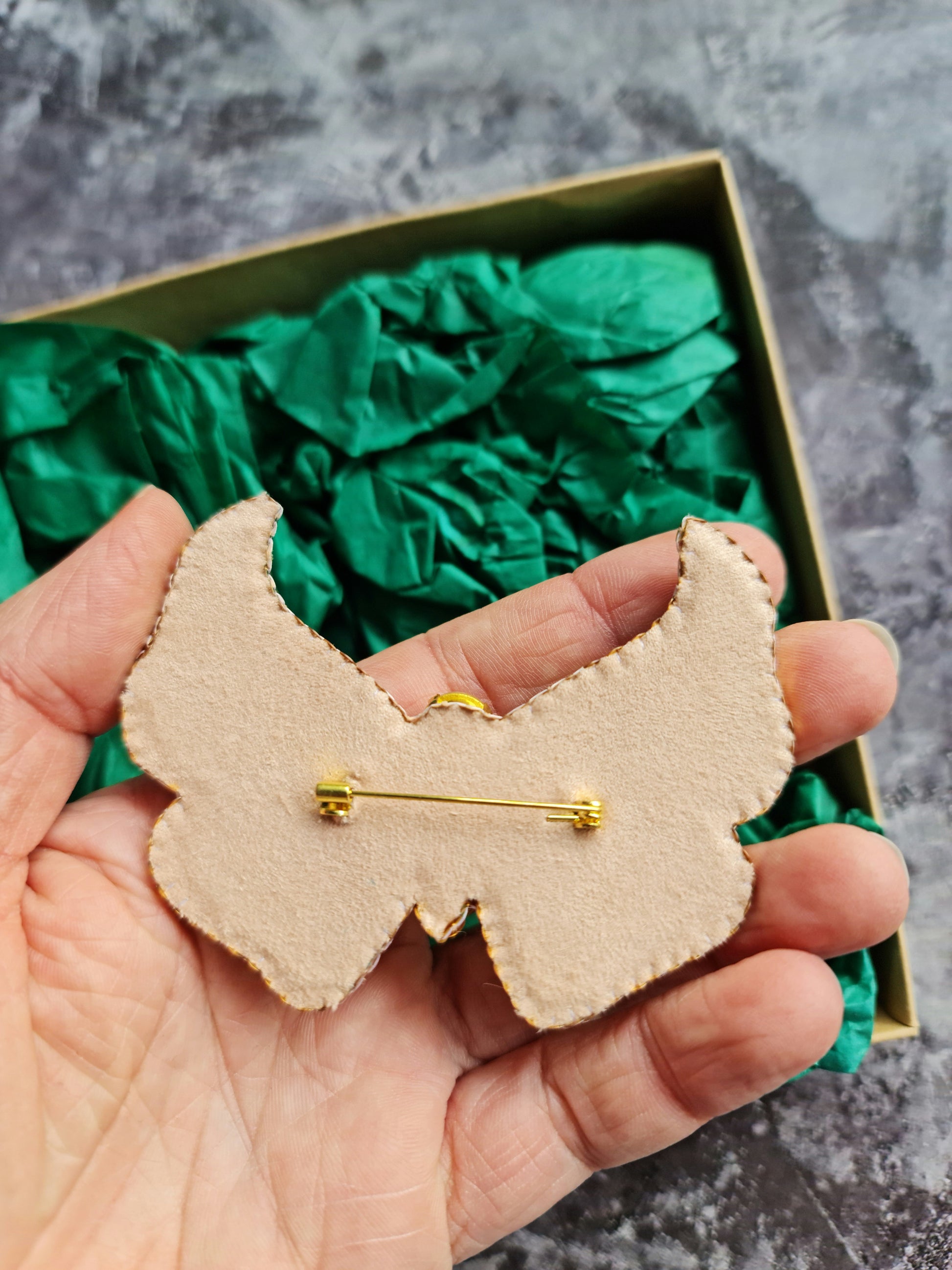 Gold Butterfly Beaded Brooch