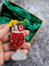 Tropical red cocktail beaded brooch hand embroidered with yellow umbrella fruit garnish and crystal details