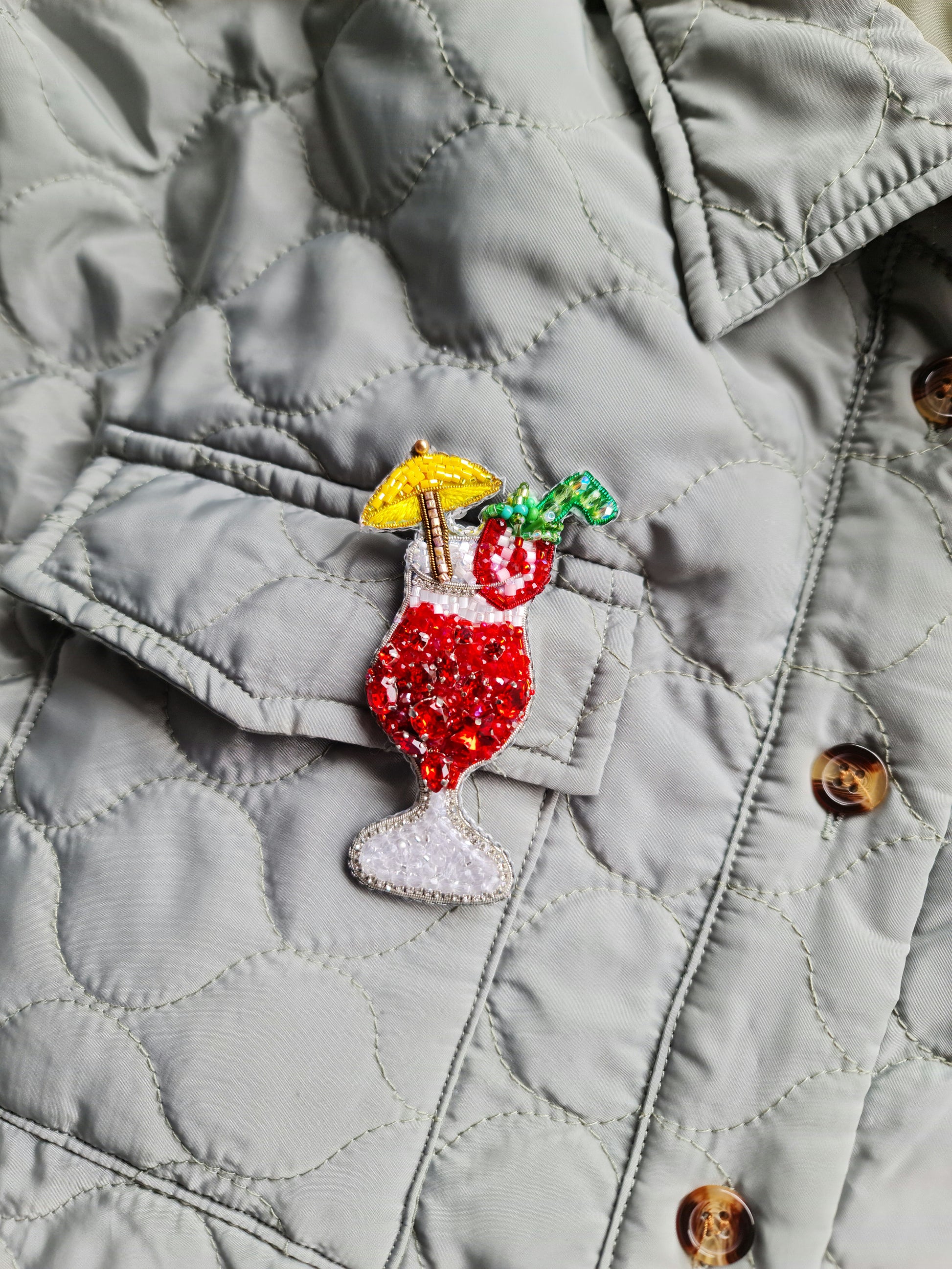 Strawberry Cocktail Beaded Brooch