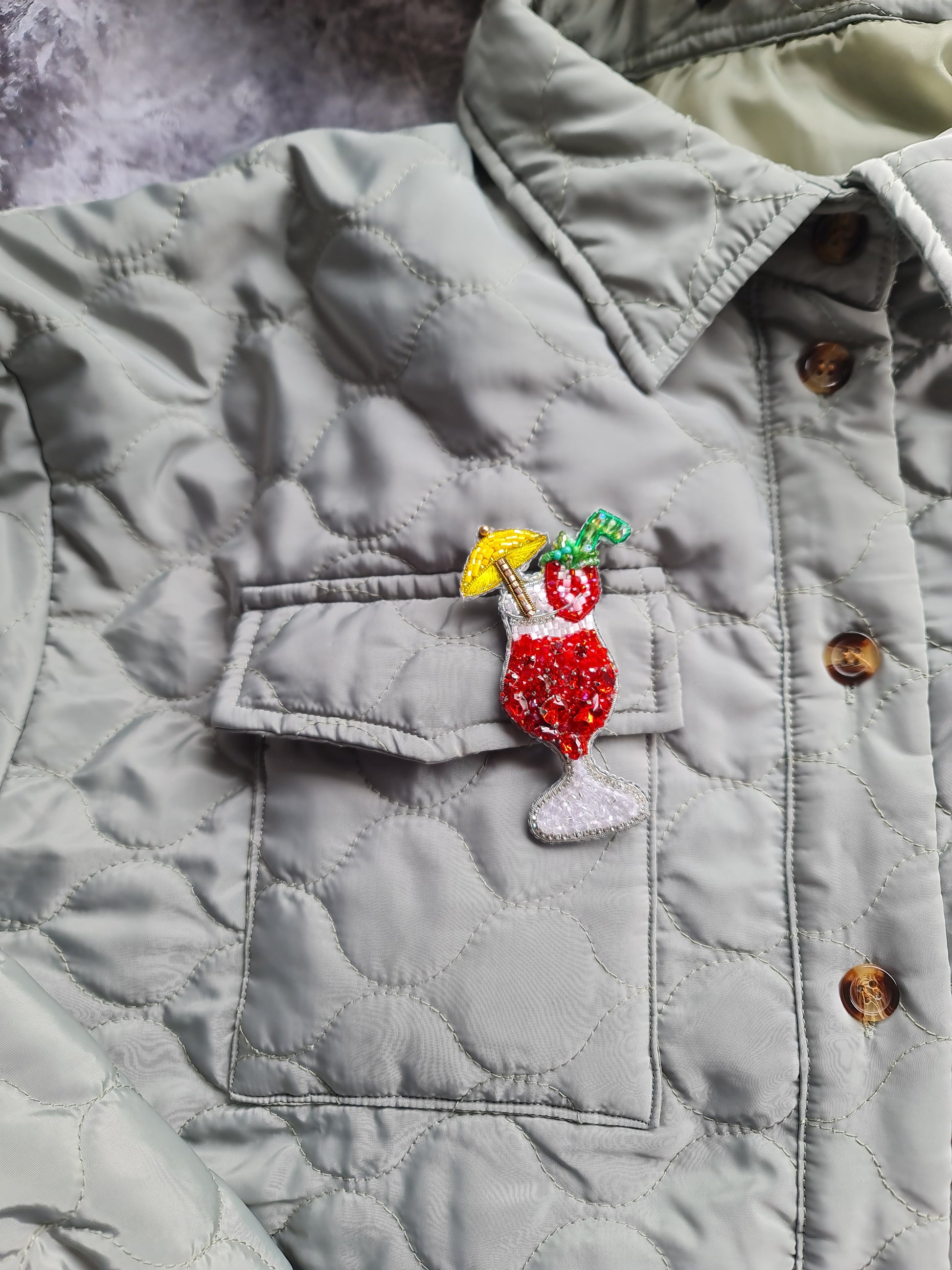 Strawberry Cocktail Beaded Brooch