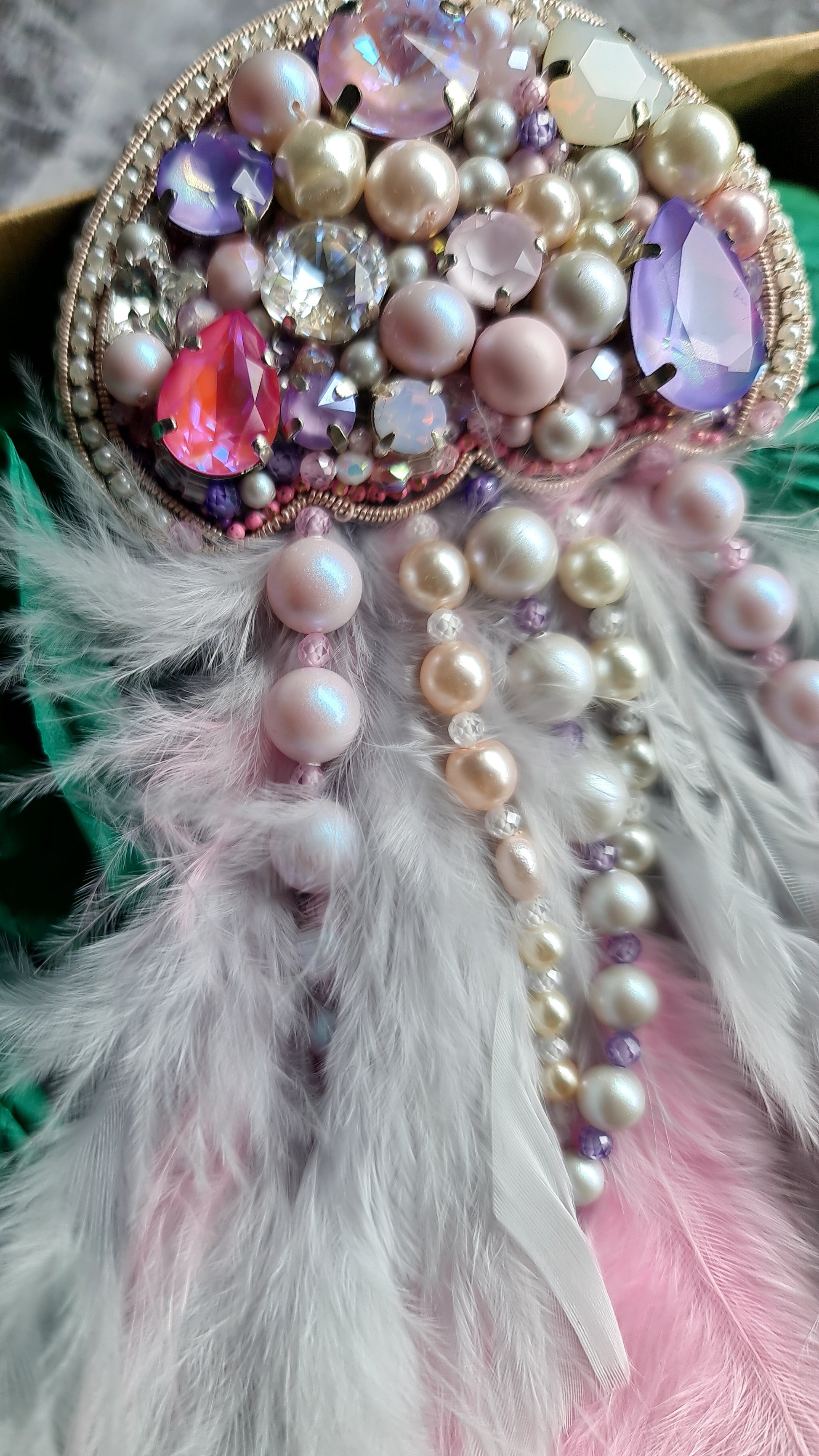 Pink Feather Jellyfish Beaded Brooch