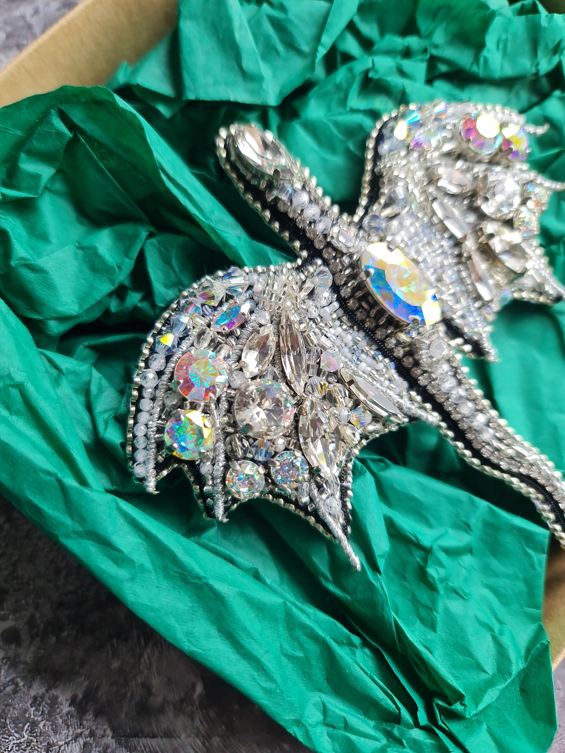 Crystal Dragon Beaded Brooch