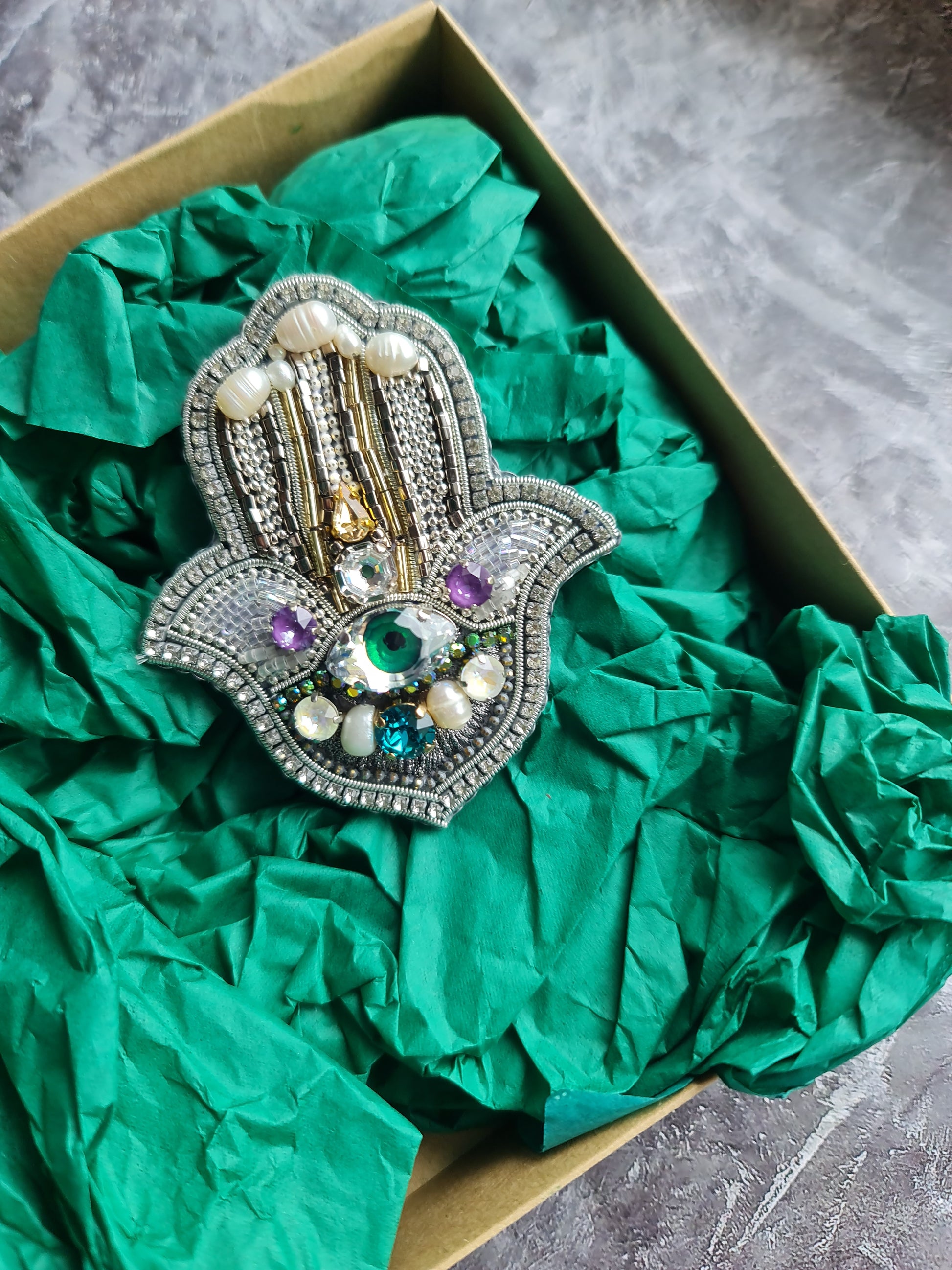 Hamsa Hand Beaded Brooch
