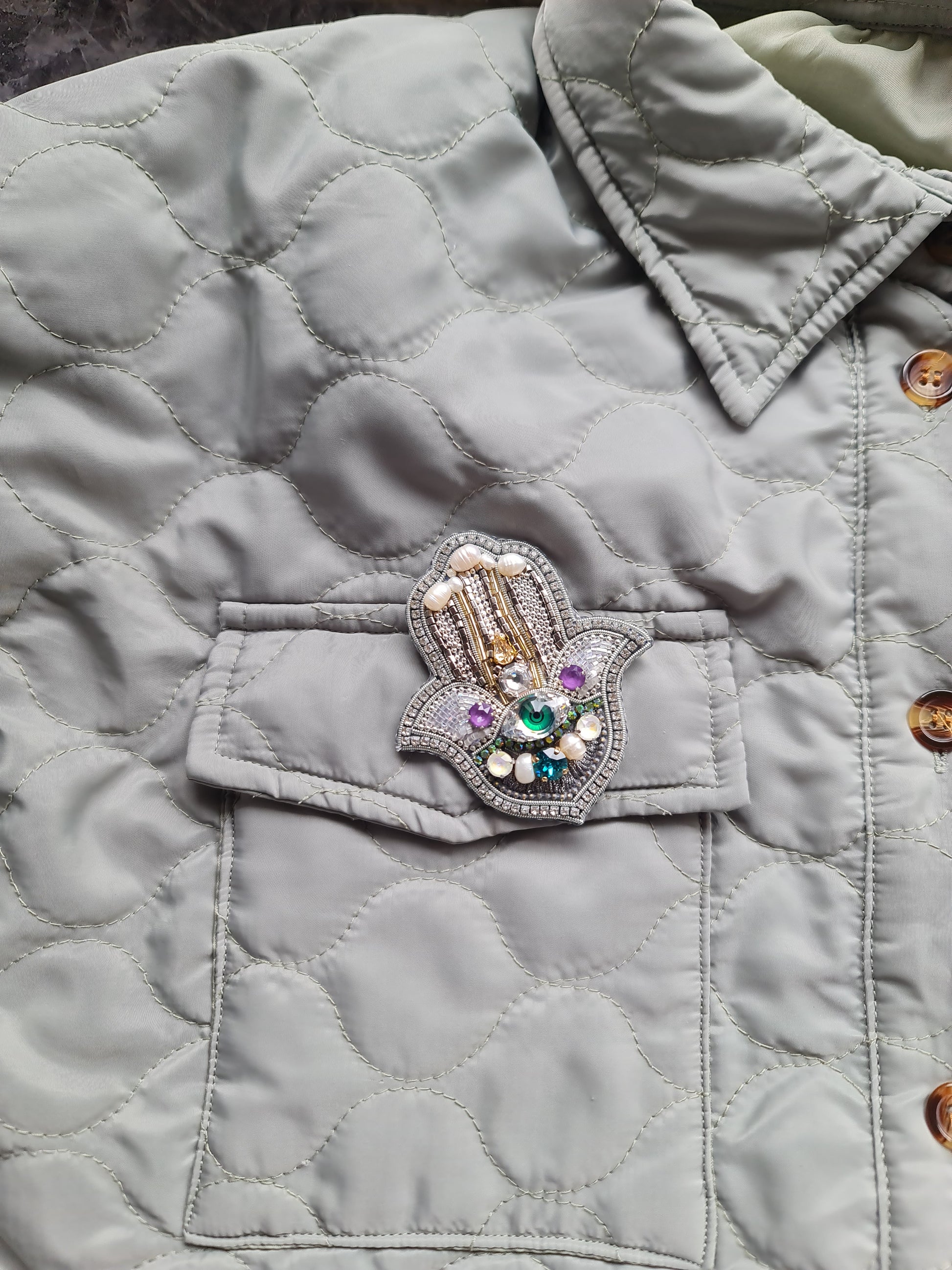Hamsa Hand Beaded Brooch