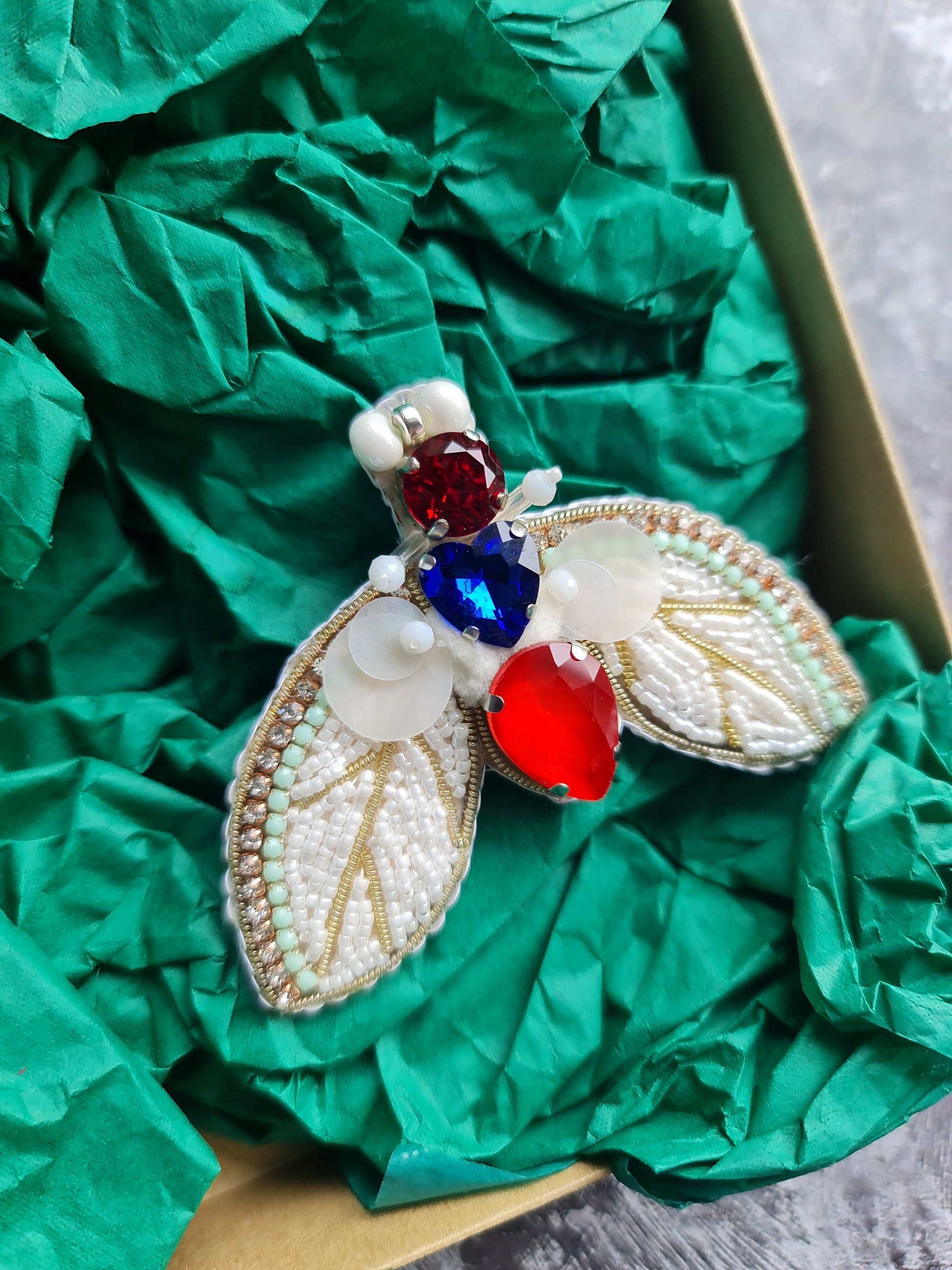 Moth Beaded Brooch