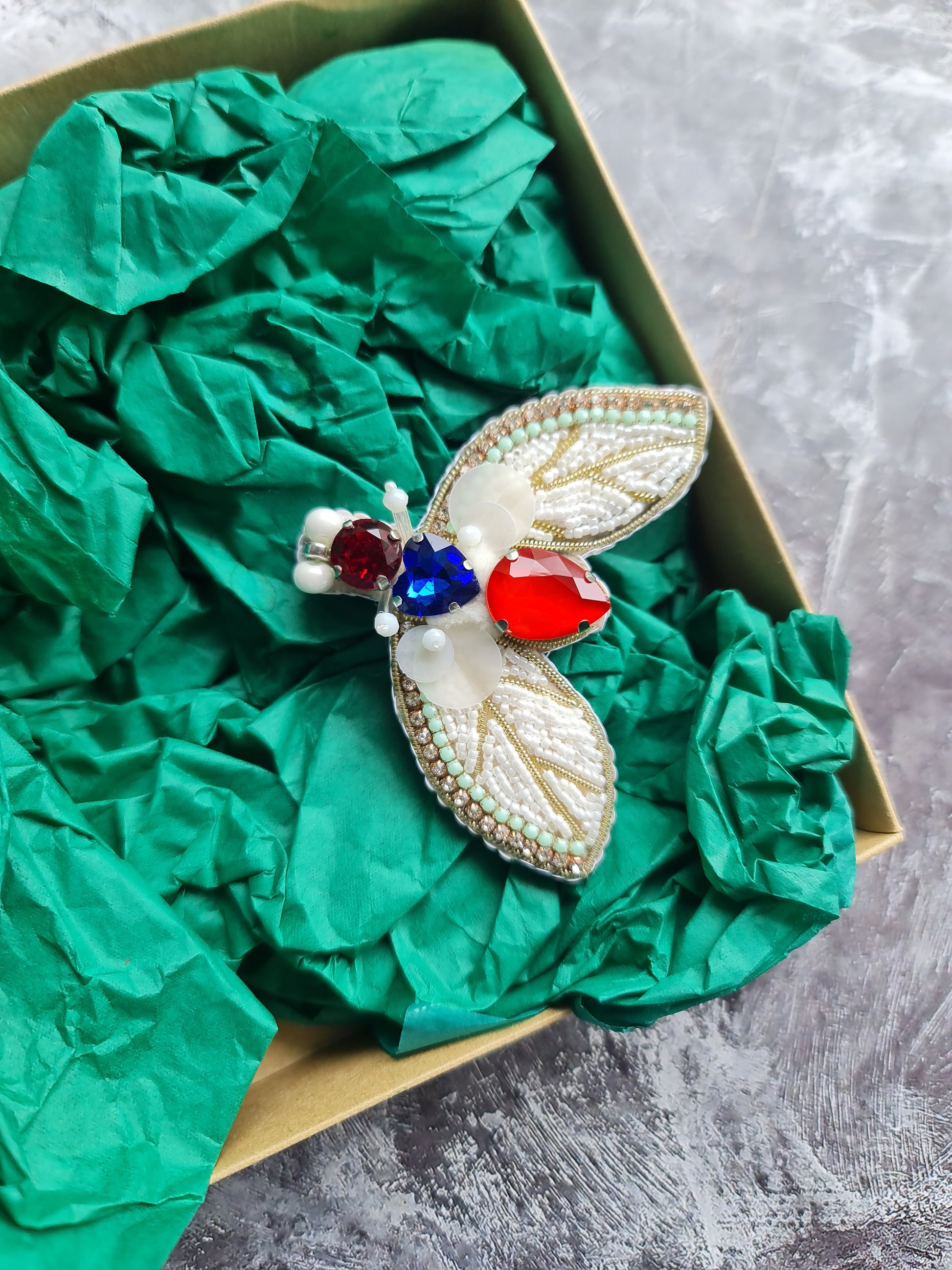 Moth Beaded Brooch