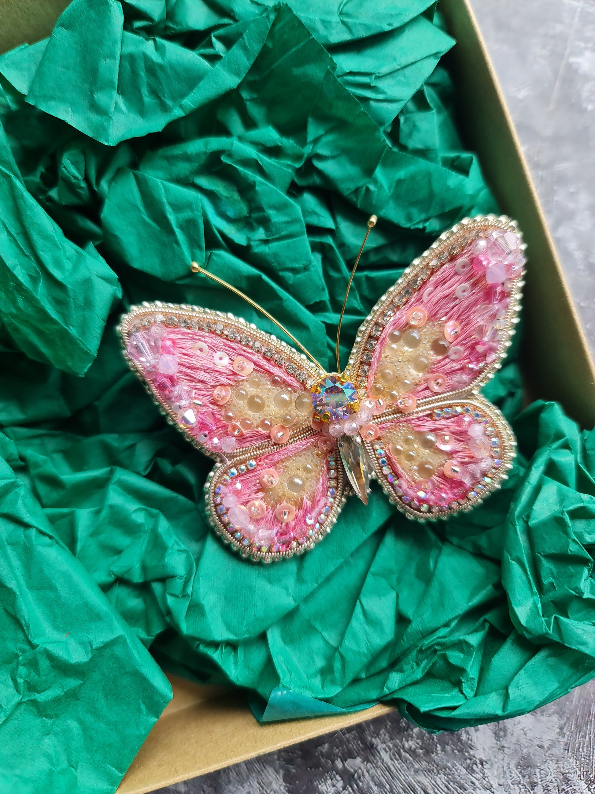 Butterfly Beaded Brooch, Hand Embroidered Insect Pin