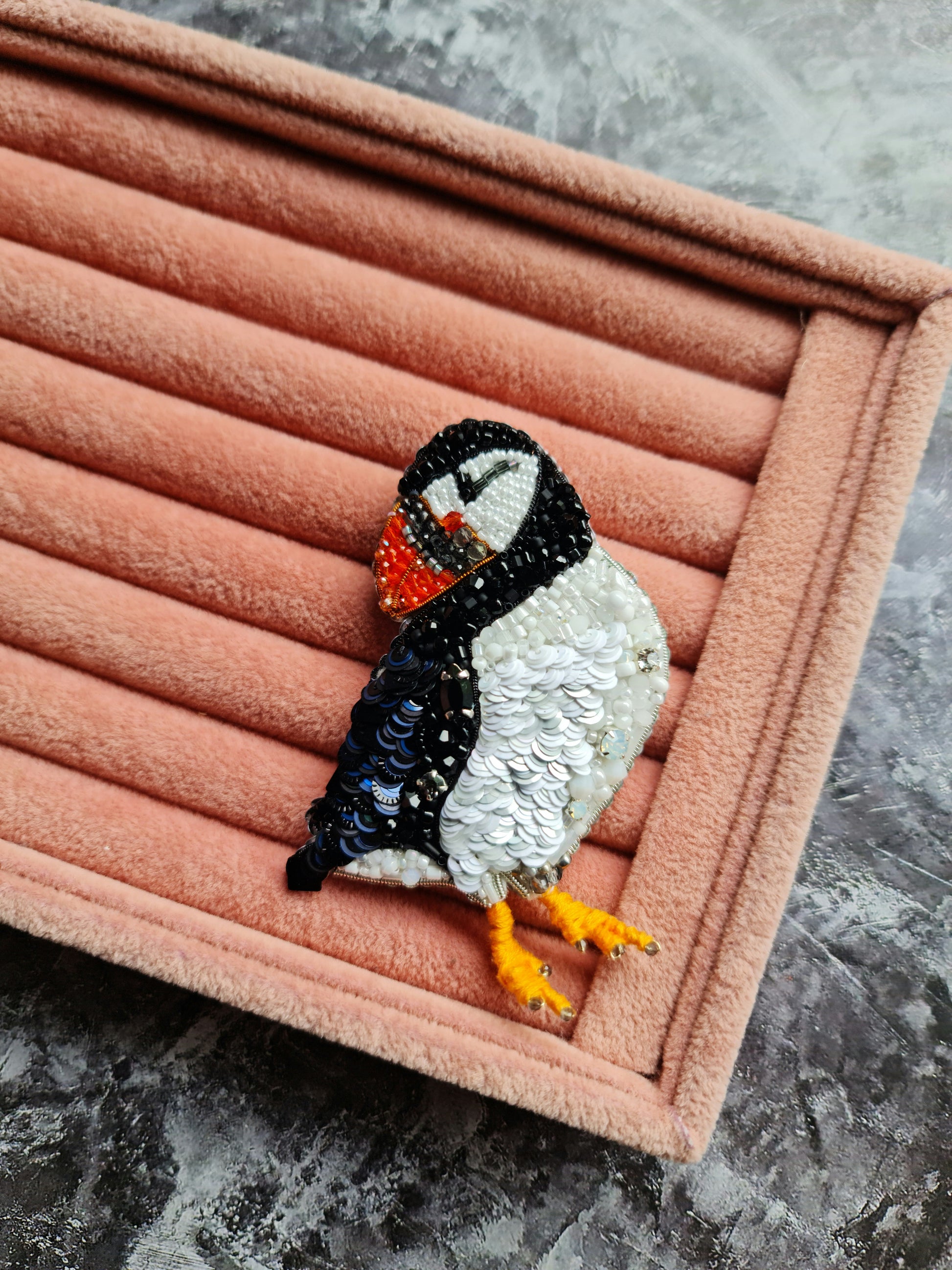 Puffin Beaded Brooch