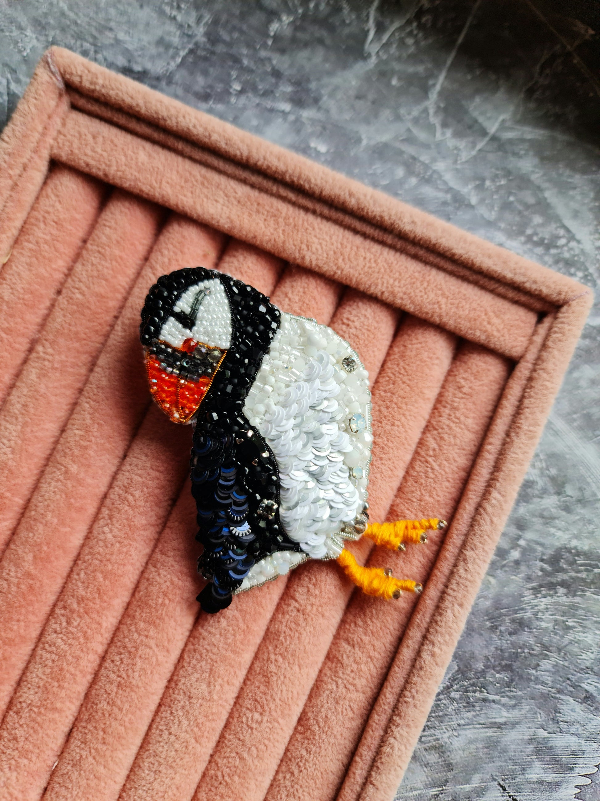 Puffin Beaded Brooch