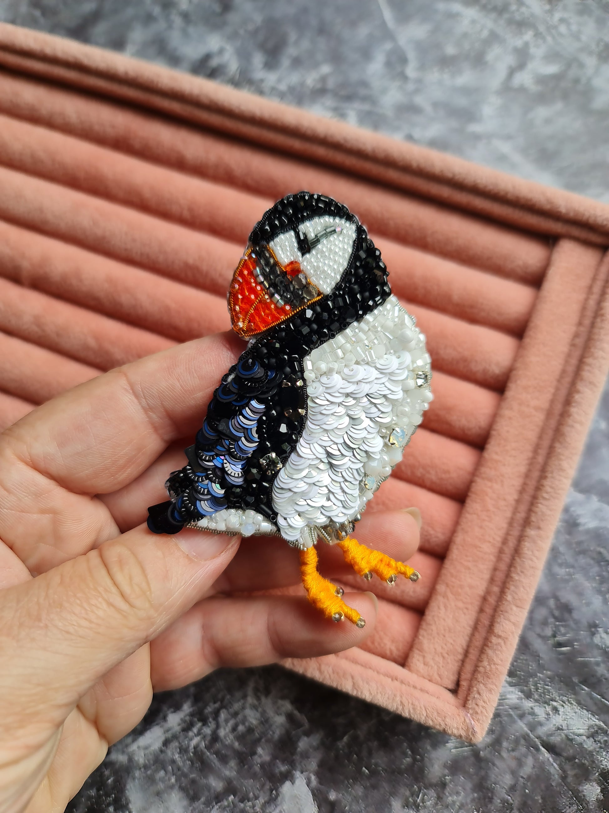 Puffin Beaded Brooch