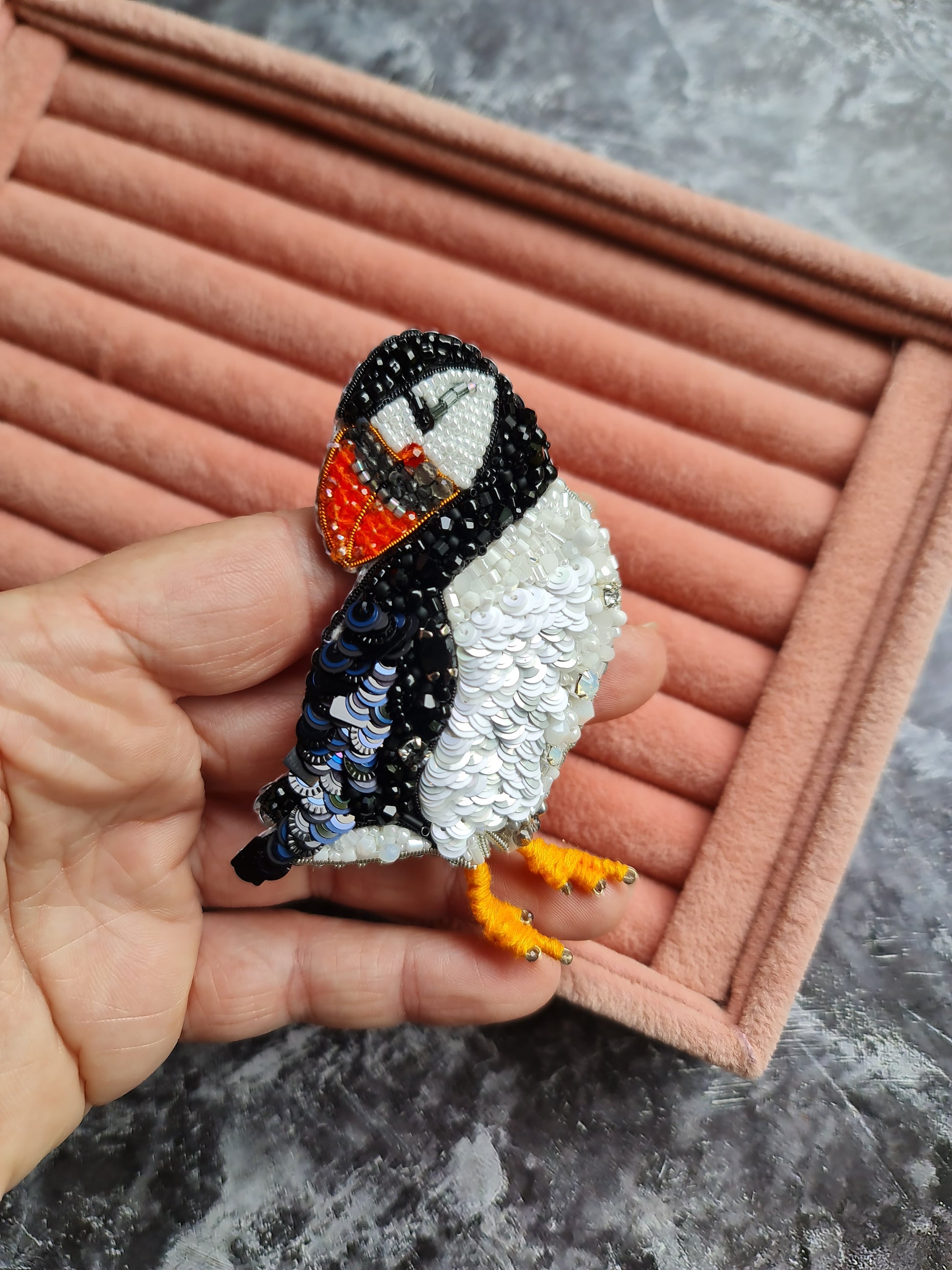 Puffin Beaded Brooch