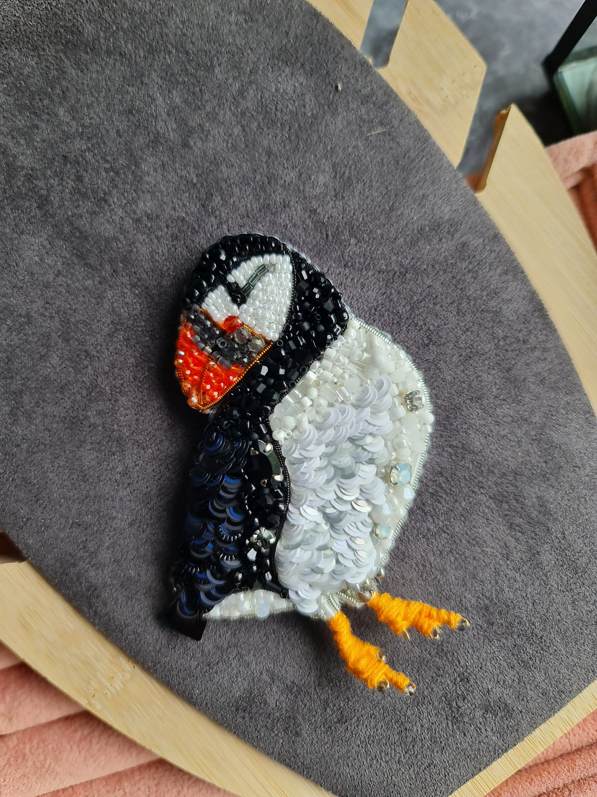 Puffin Beaded Brooch