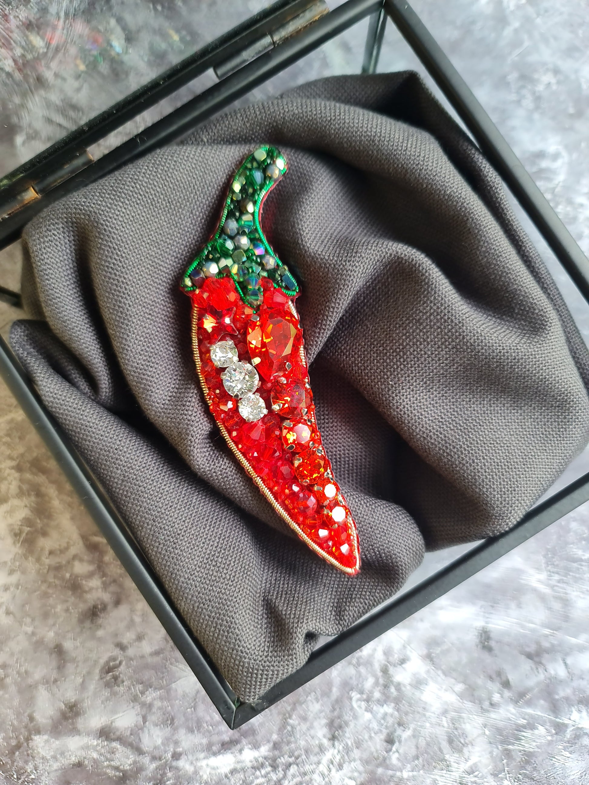 Chili Pepper Beaded Brooch
