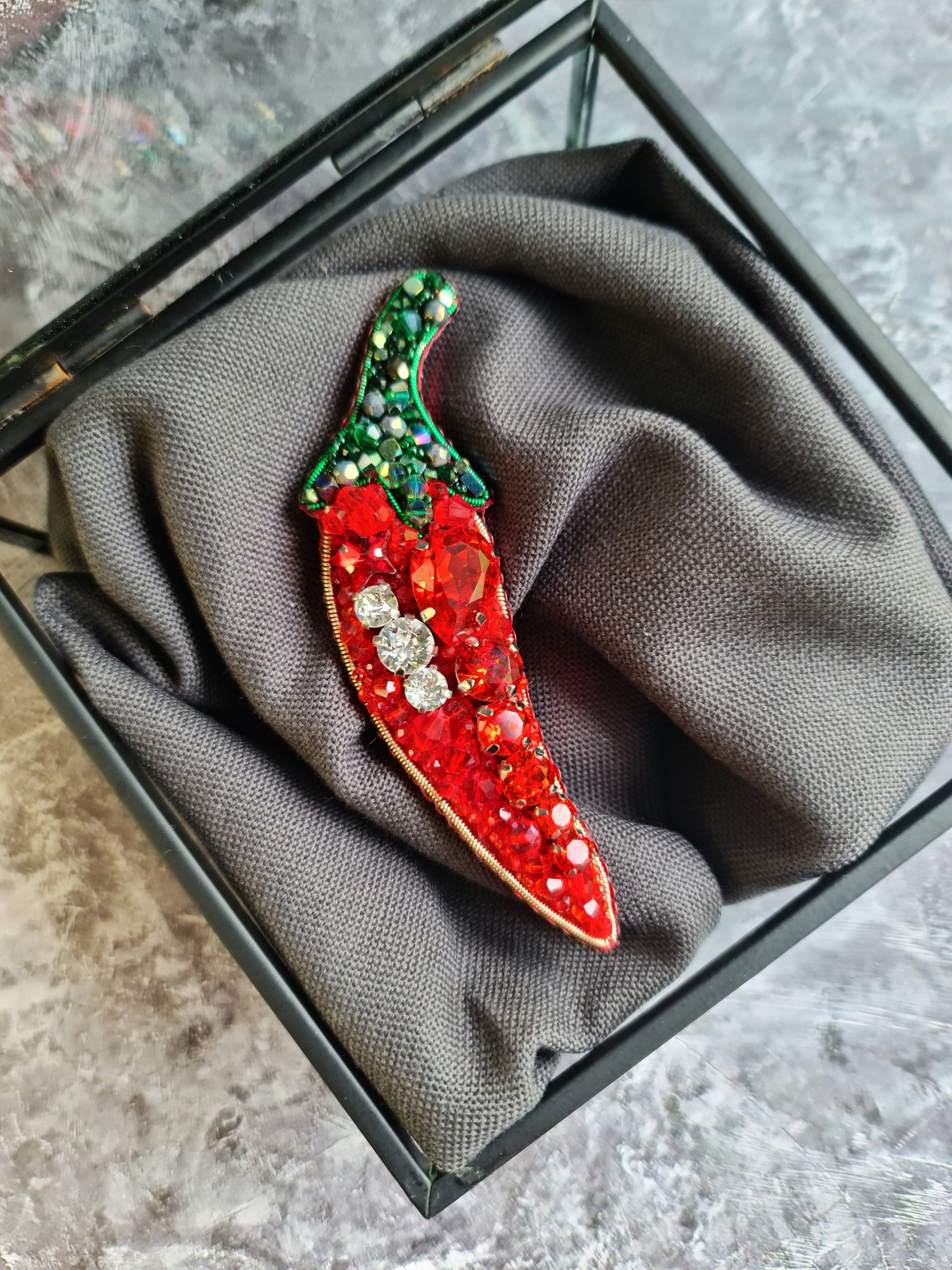 Chili Pepper Beaded Brooch